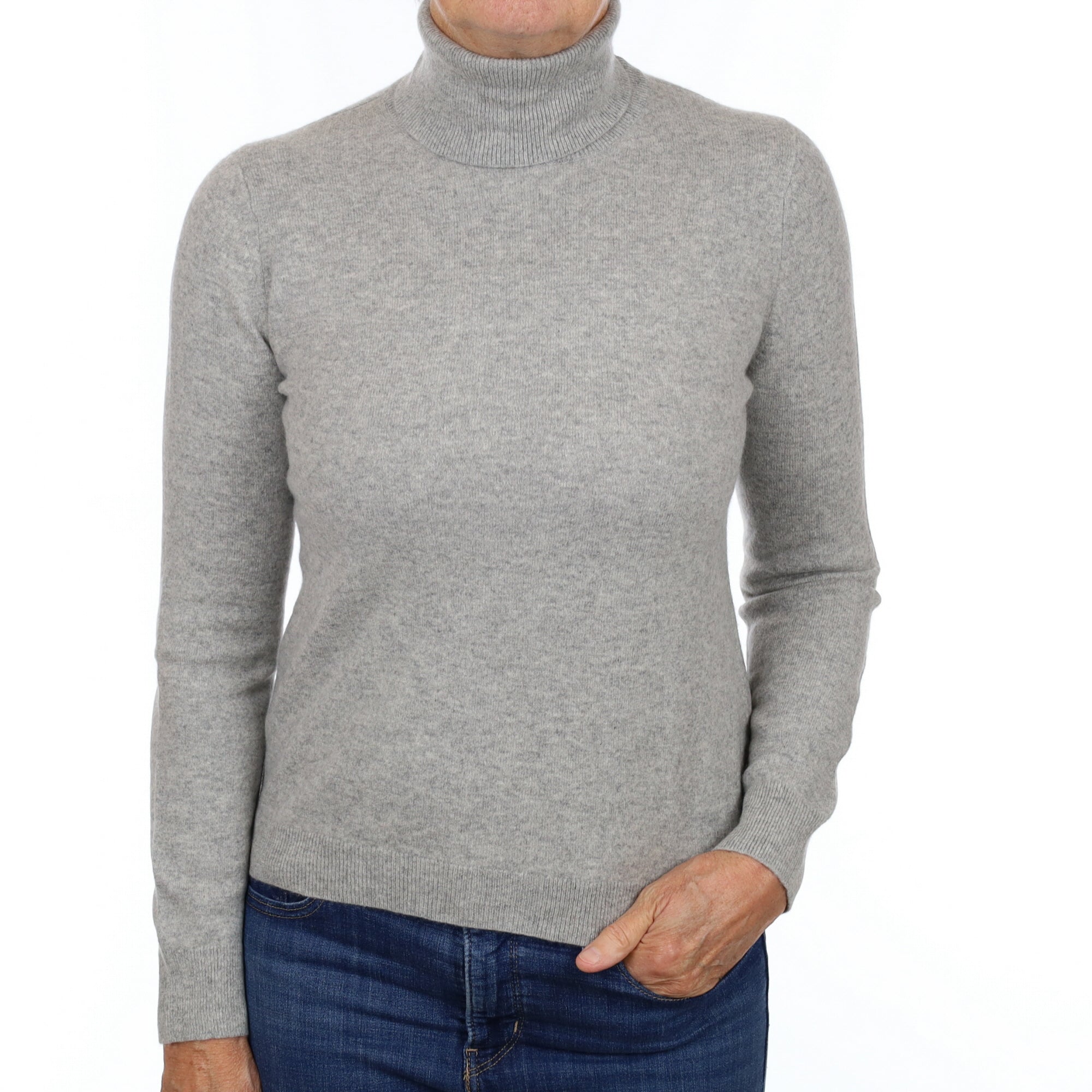 Smoke Grey Cashmere Polo Neck Jumper Medium