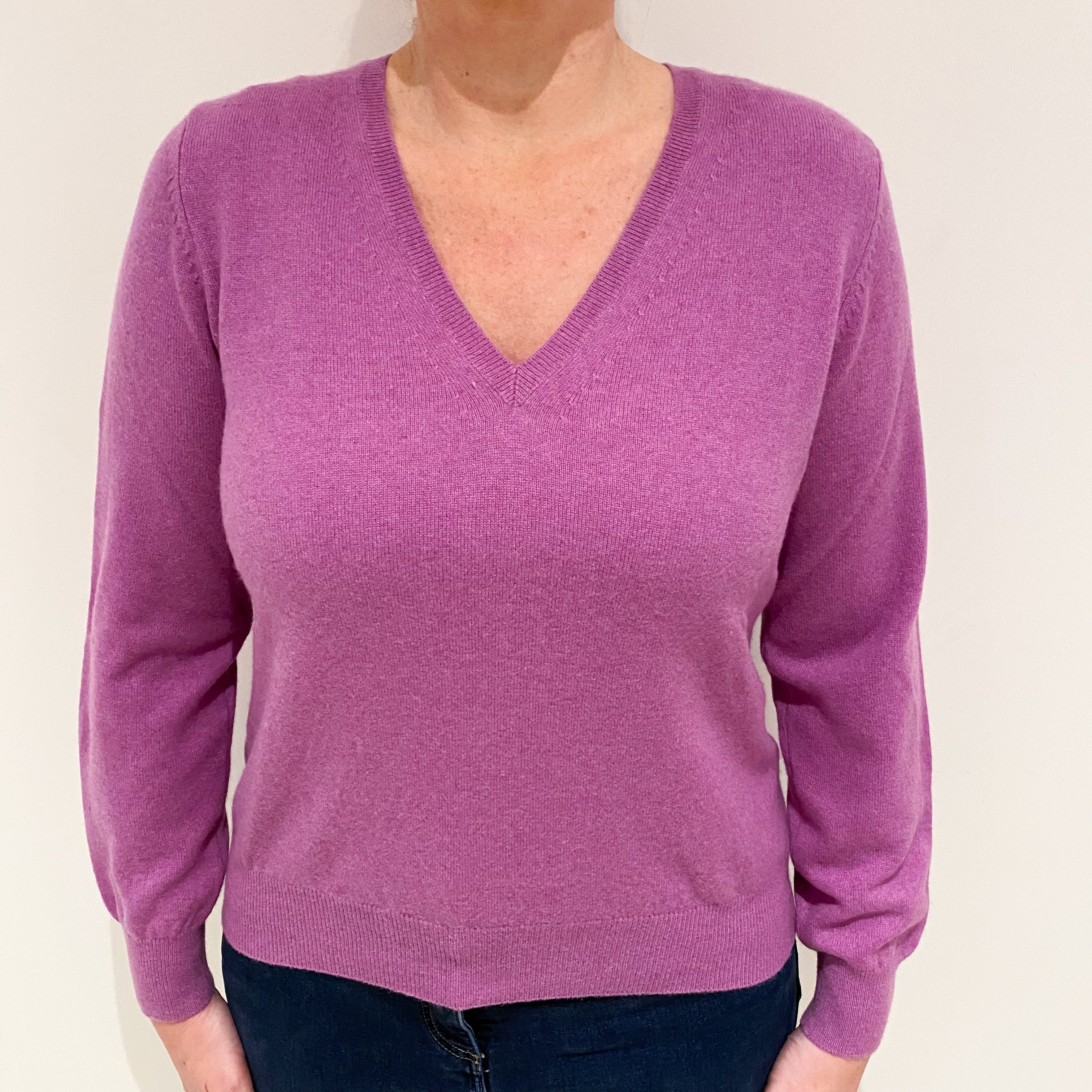 Mauve Pink Cashmere V-Neck Jumper Large