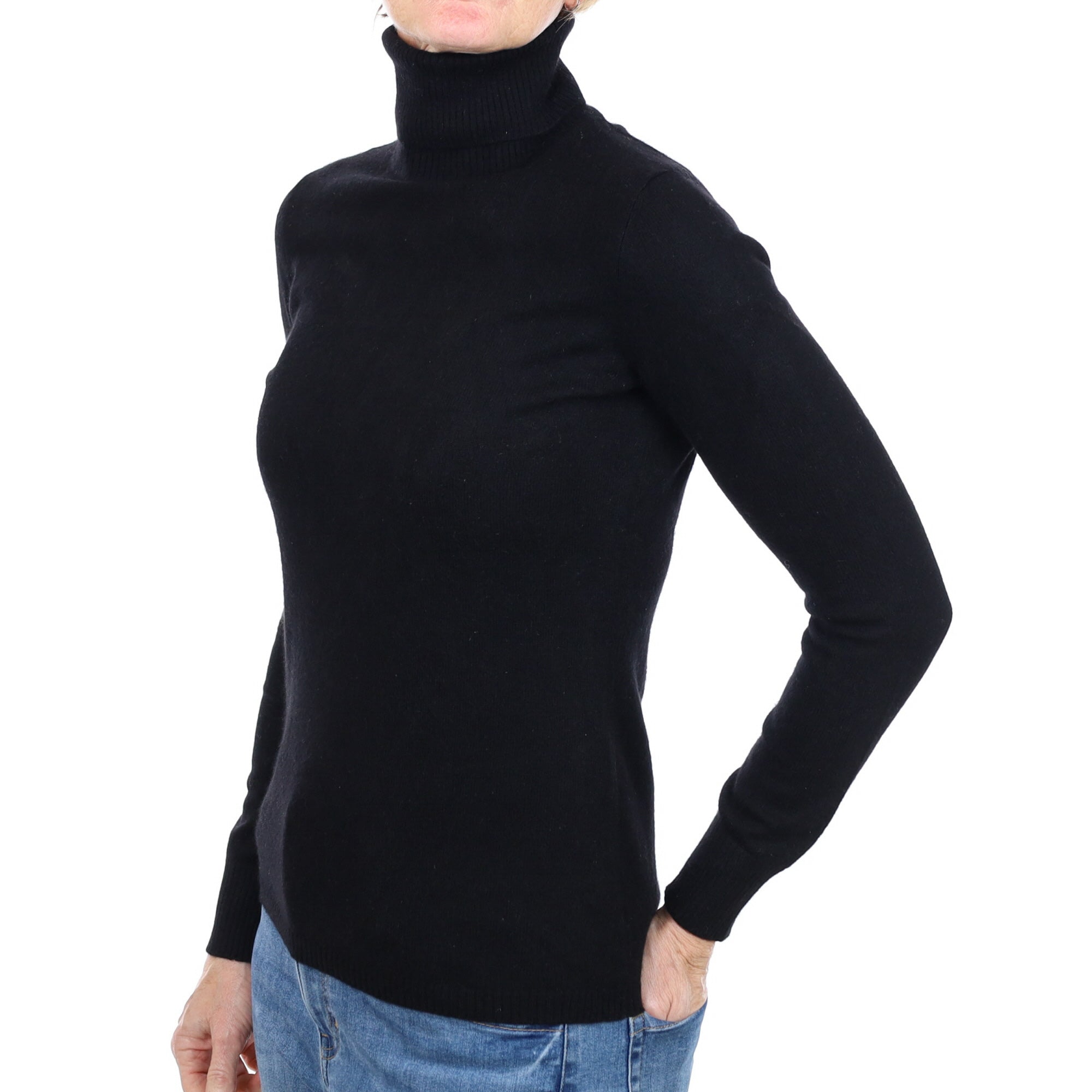 Black Cashmere Polo Neck Jumper Small