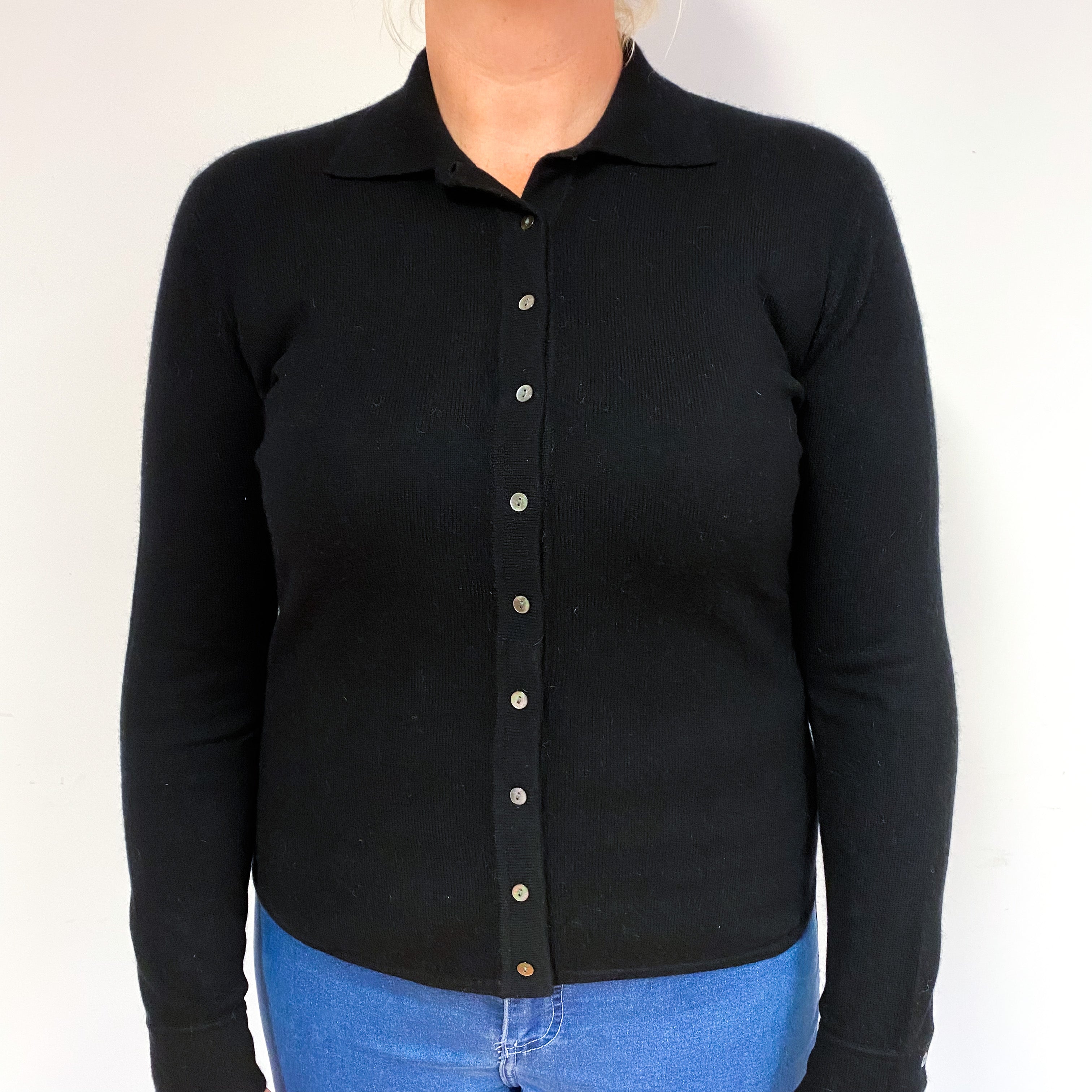 Black Cashmere Shirt Style Cardigan Large