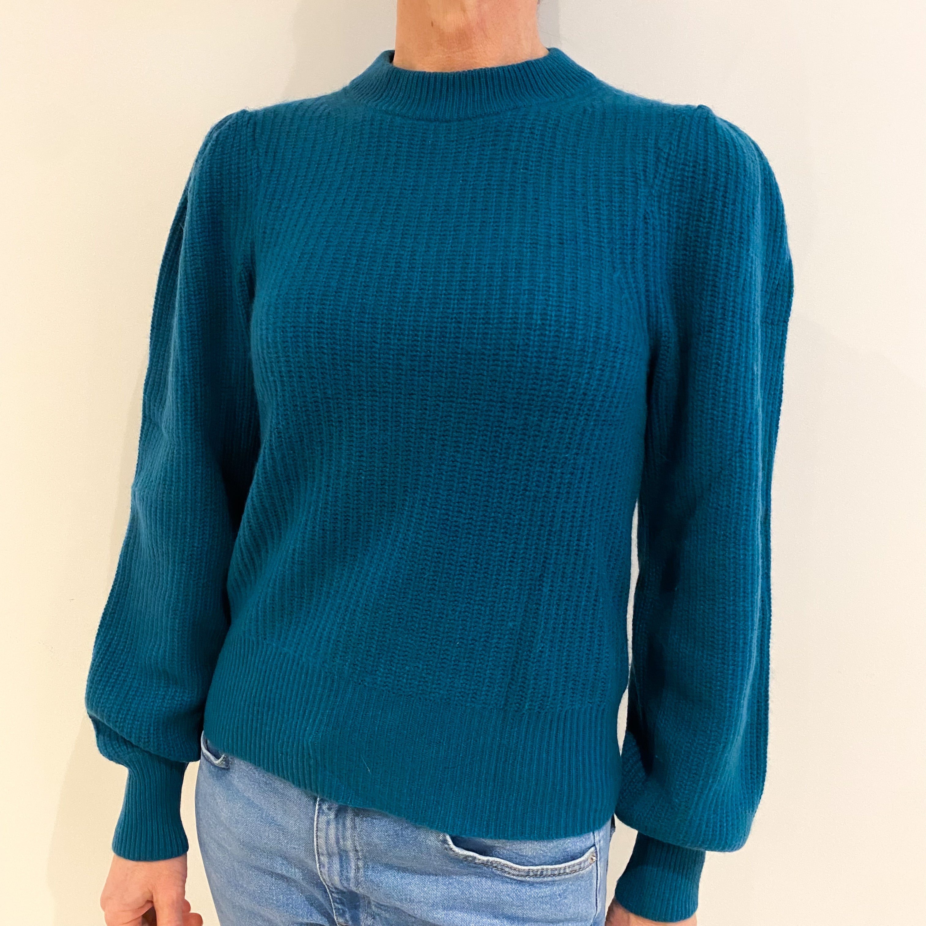 Deep Blue Green Cashmere Crew Neck Jumper Small