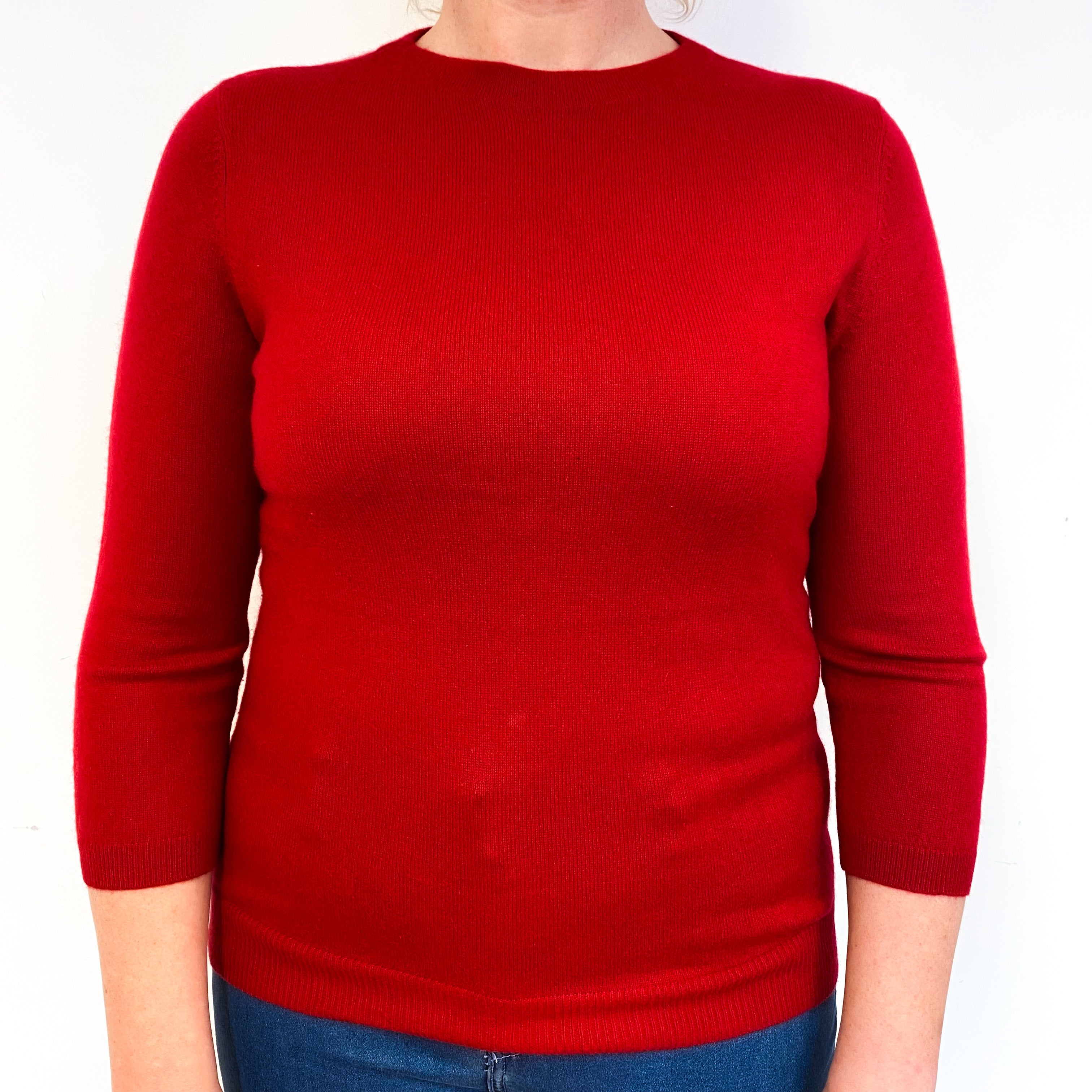 Red 3/4 Sleeve Cashmere Crew Neck Jumper Large