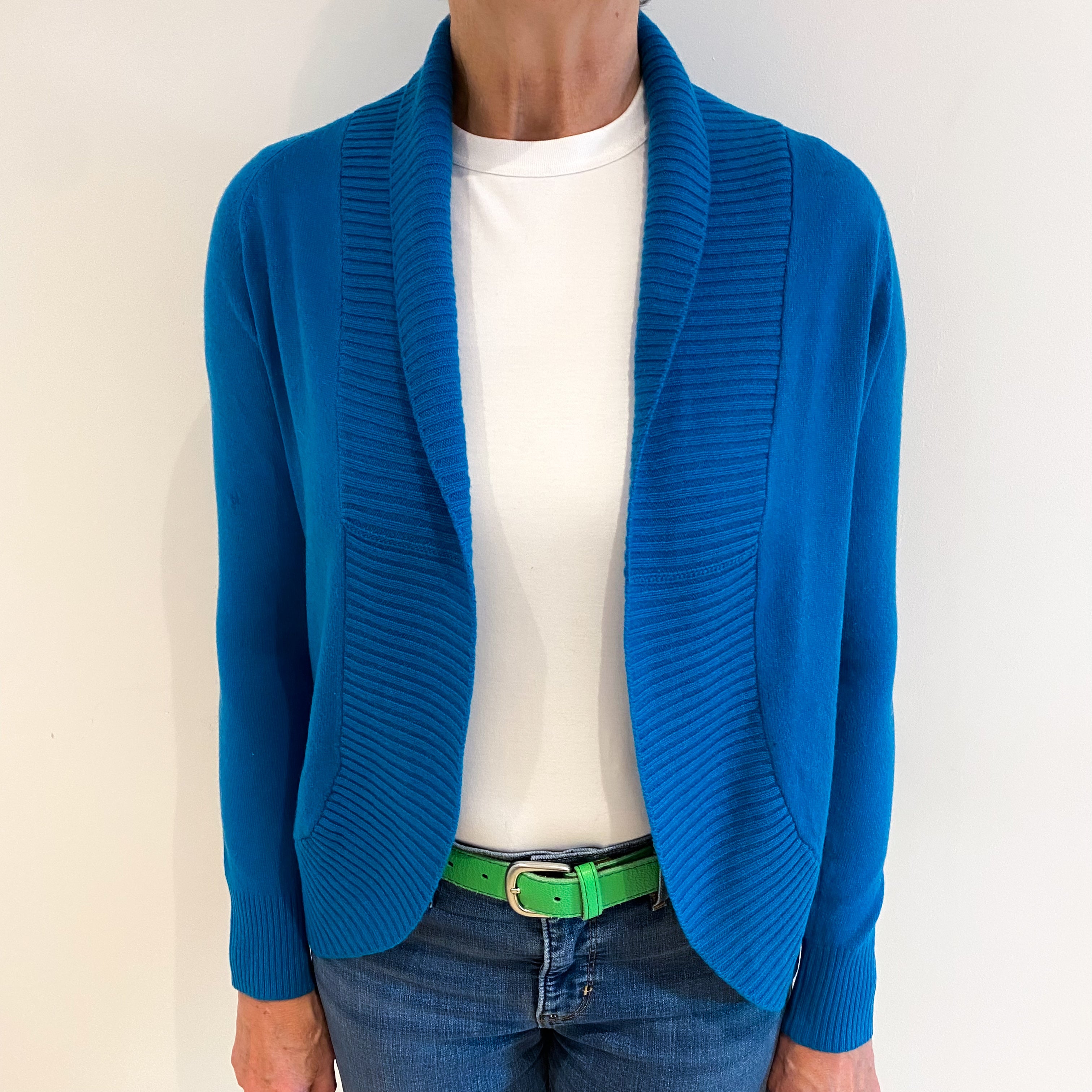 Ocean Blue Cashmere Edge to Edge Cardigan Medium
