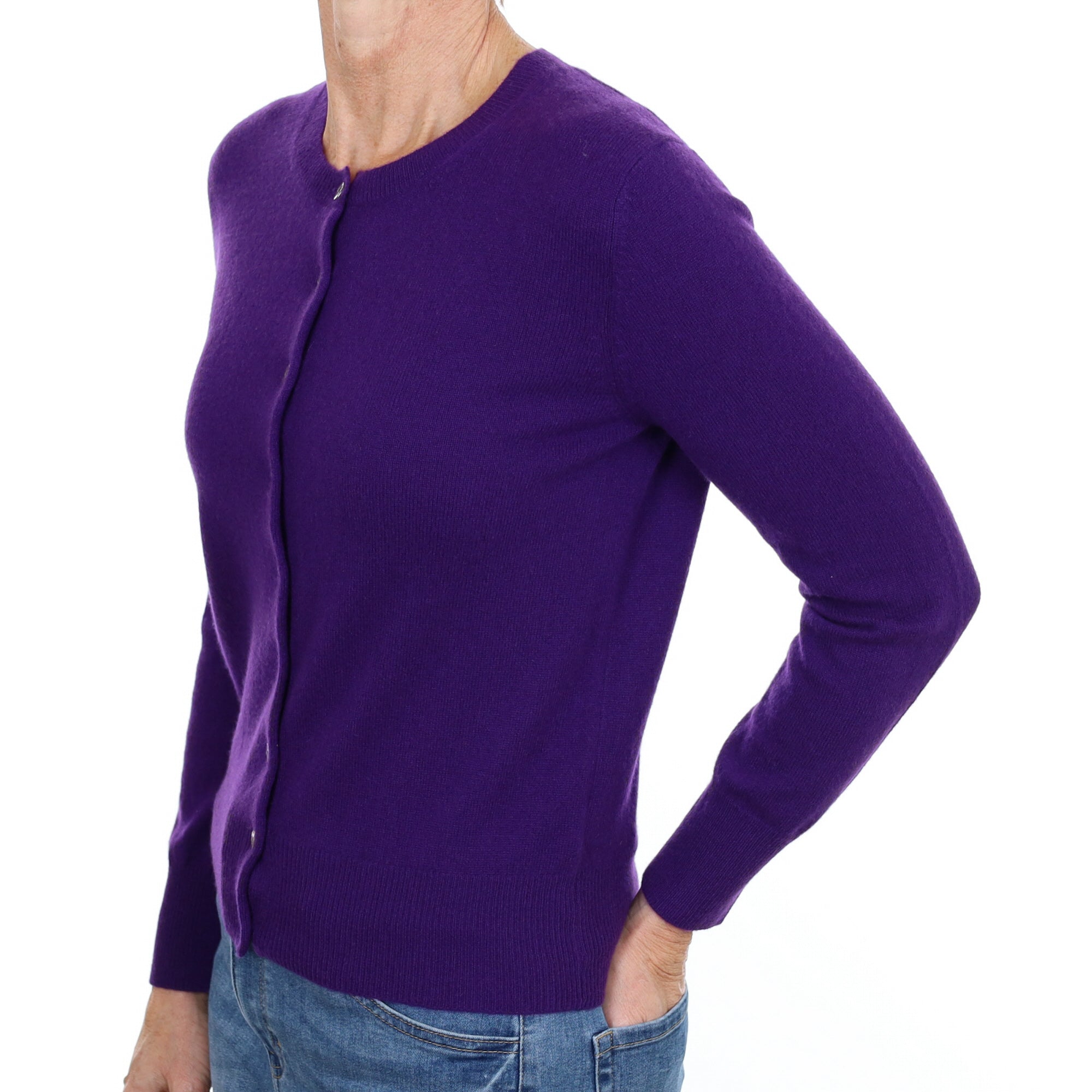 New Iris Purple Cashmere Crew Neck Cardigan Small