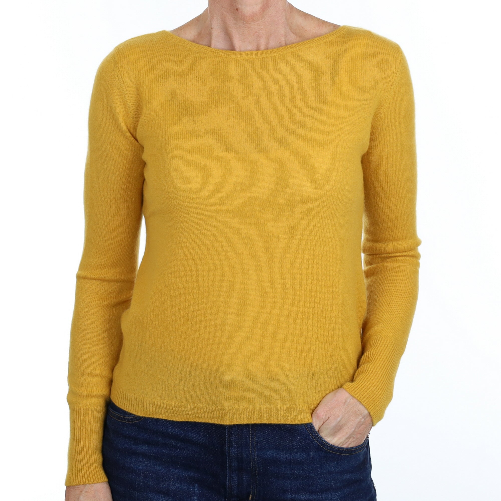Sunflower Yellow Cashmere Slash Neck Jumper Small