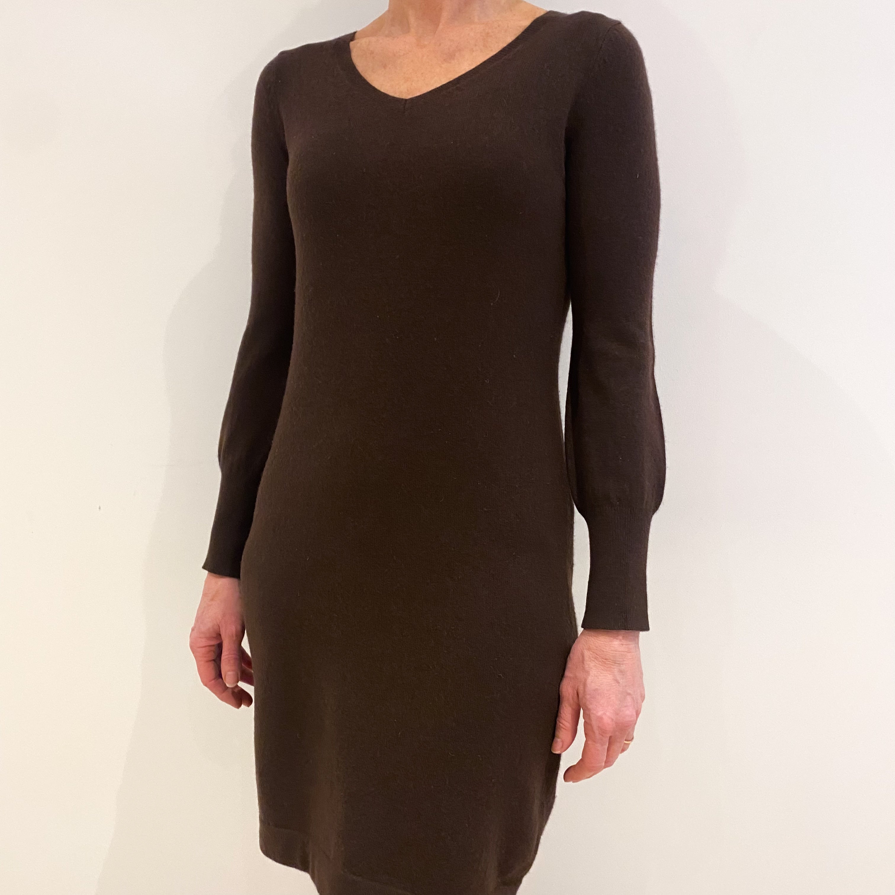 Peppercorn Brown Cashmere V Neck Dress Small