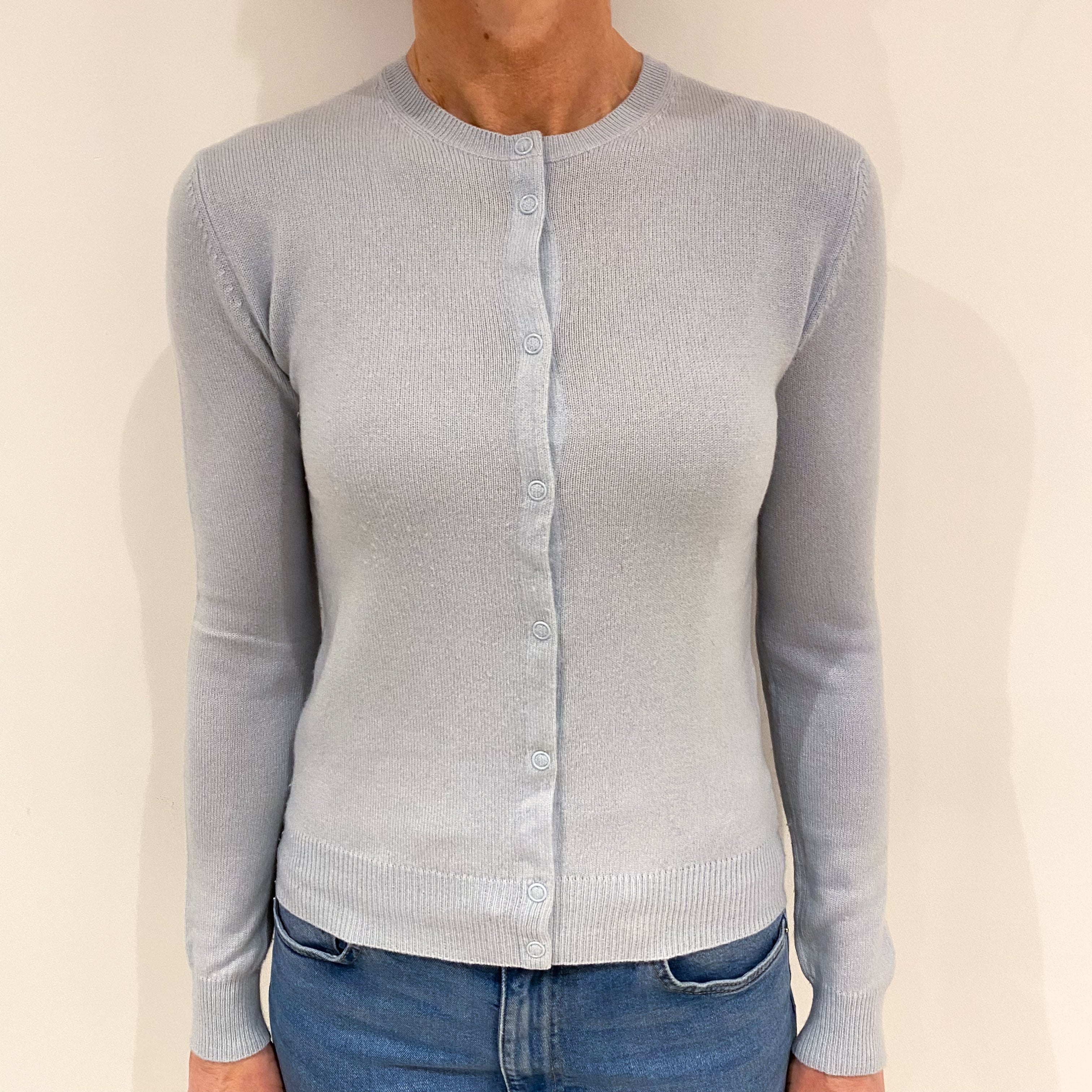 Powder Blue Cashmere Crew Neck Cardigan Small