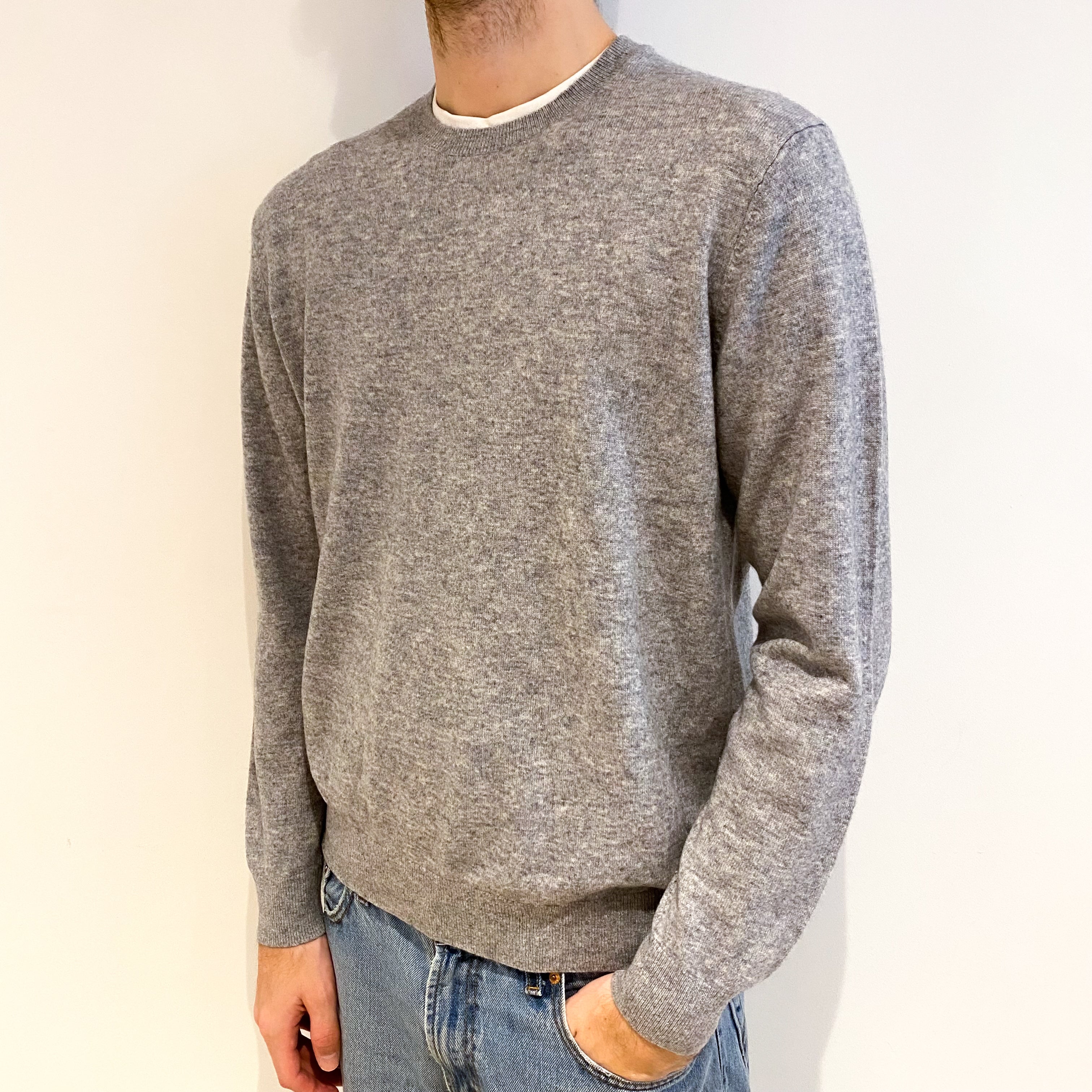 Men's Smoke Grey Cashmere Crew Neck Jumper Large