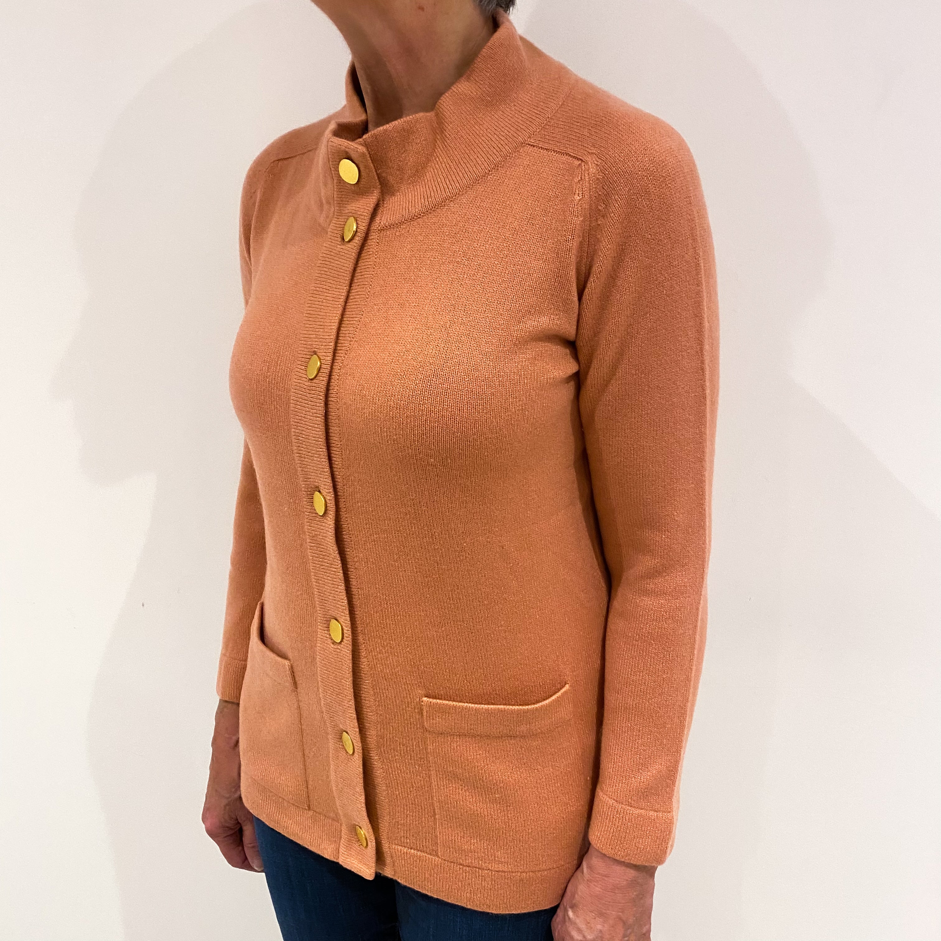 Vintage Scottish Pale Terracotta Brown Cashmere Turtle Neck Cardigan Medium