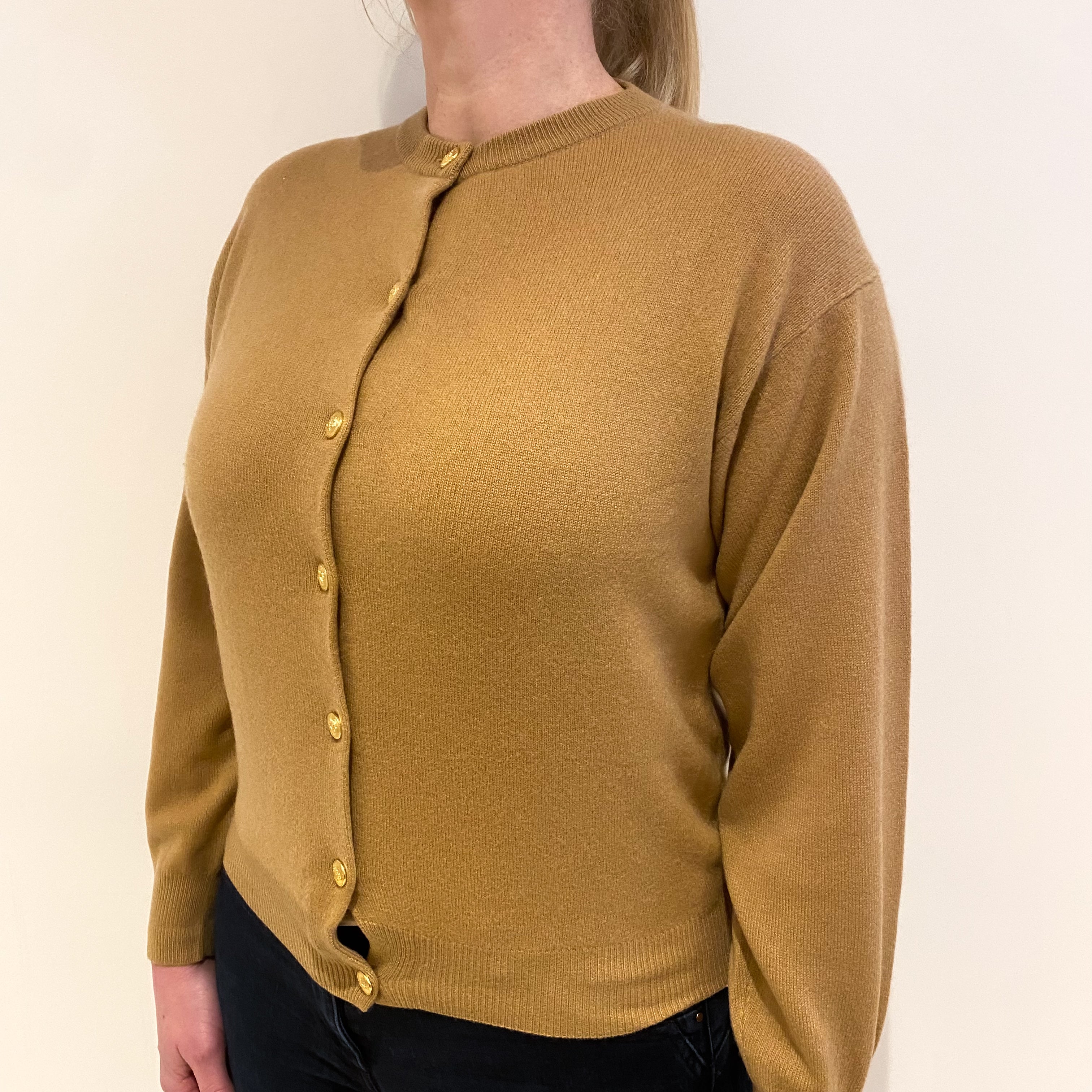 Camel Brown Cashmere Crew Neck Cardigan Large