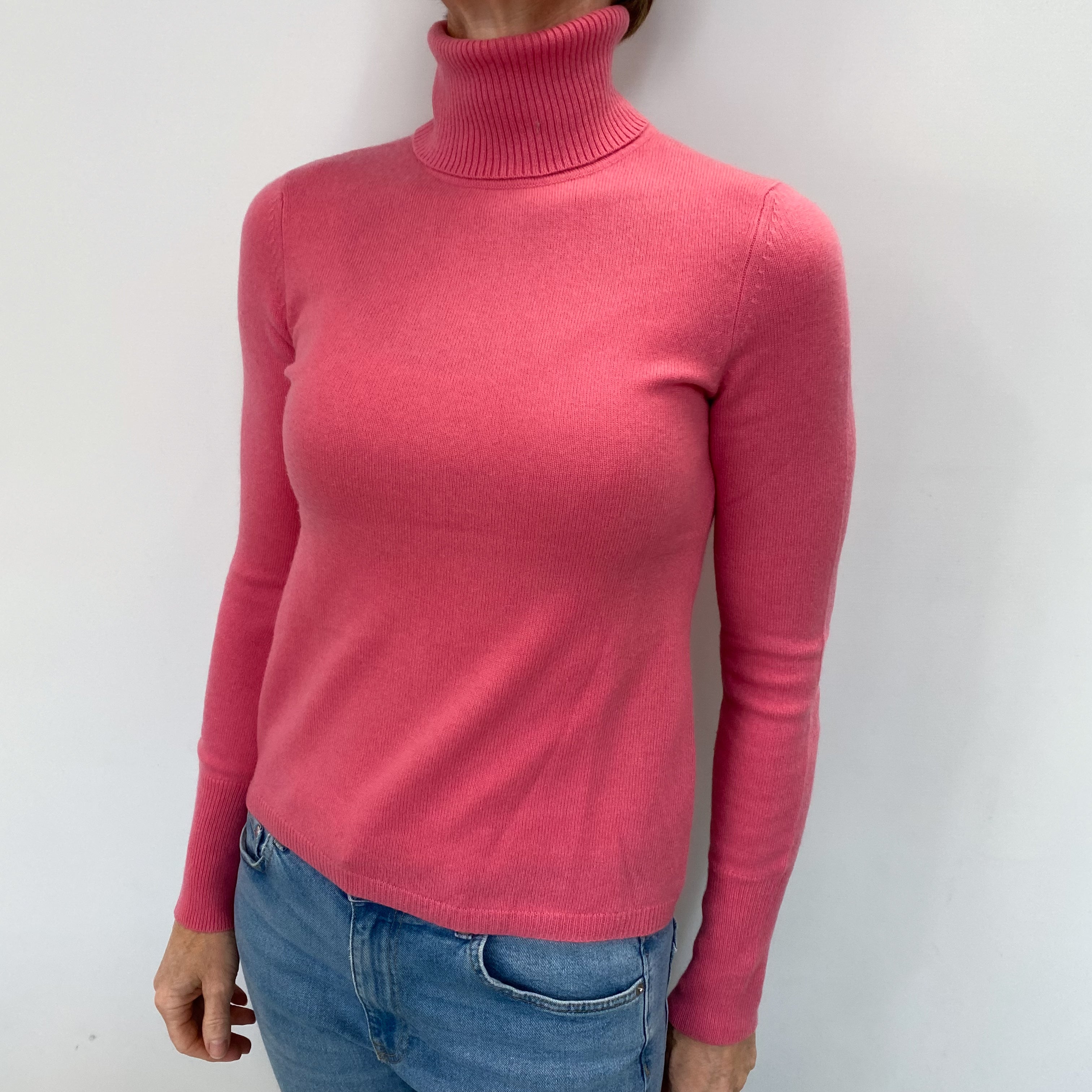 Lupin Pink Cashmere Polo Neck Jumper Small