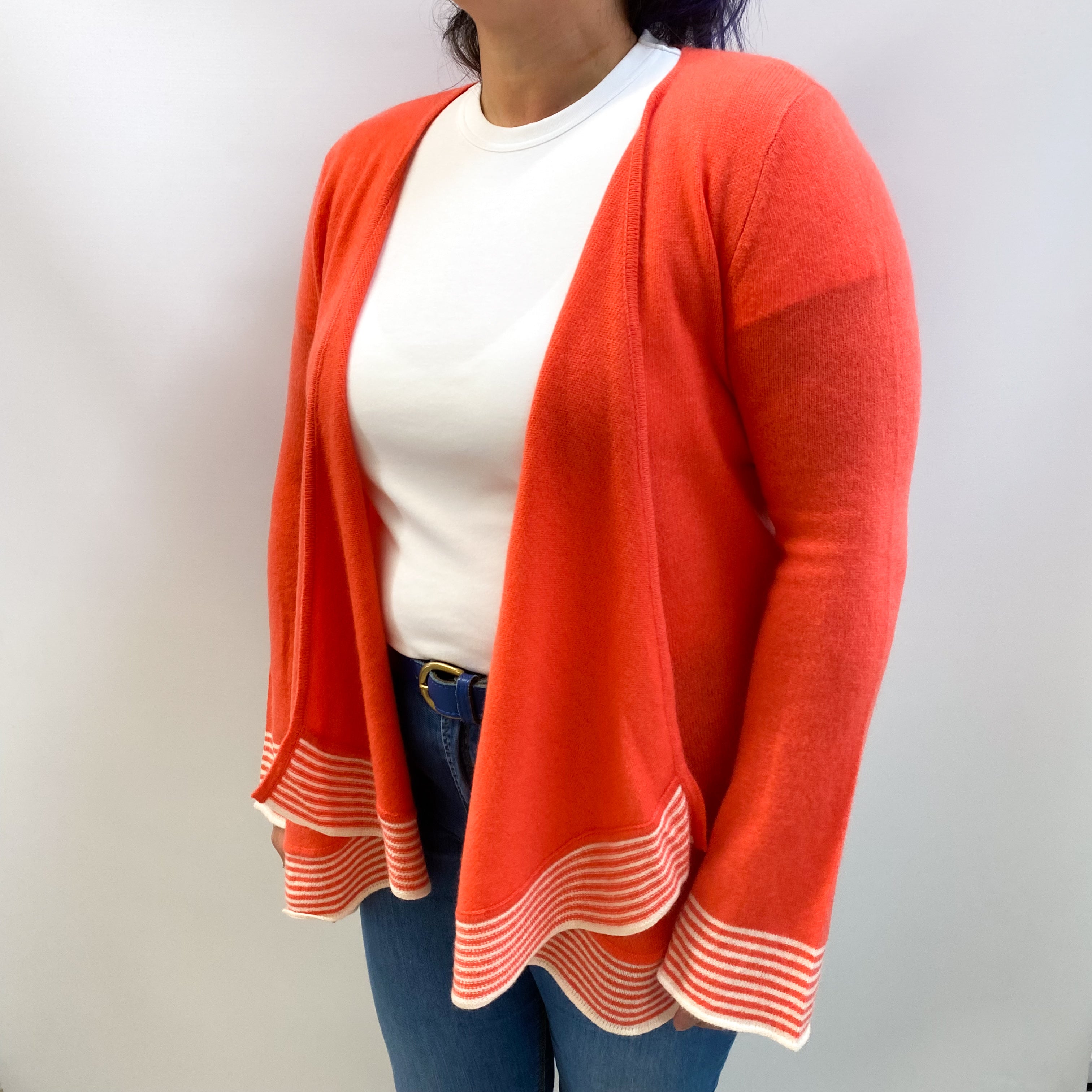 Sunset Orange Cashmere Waterfall Edge Cardigan Large