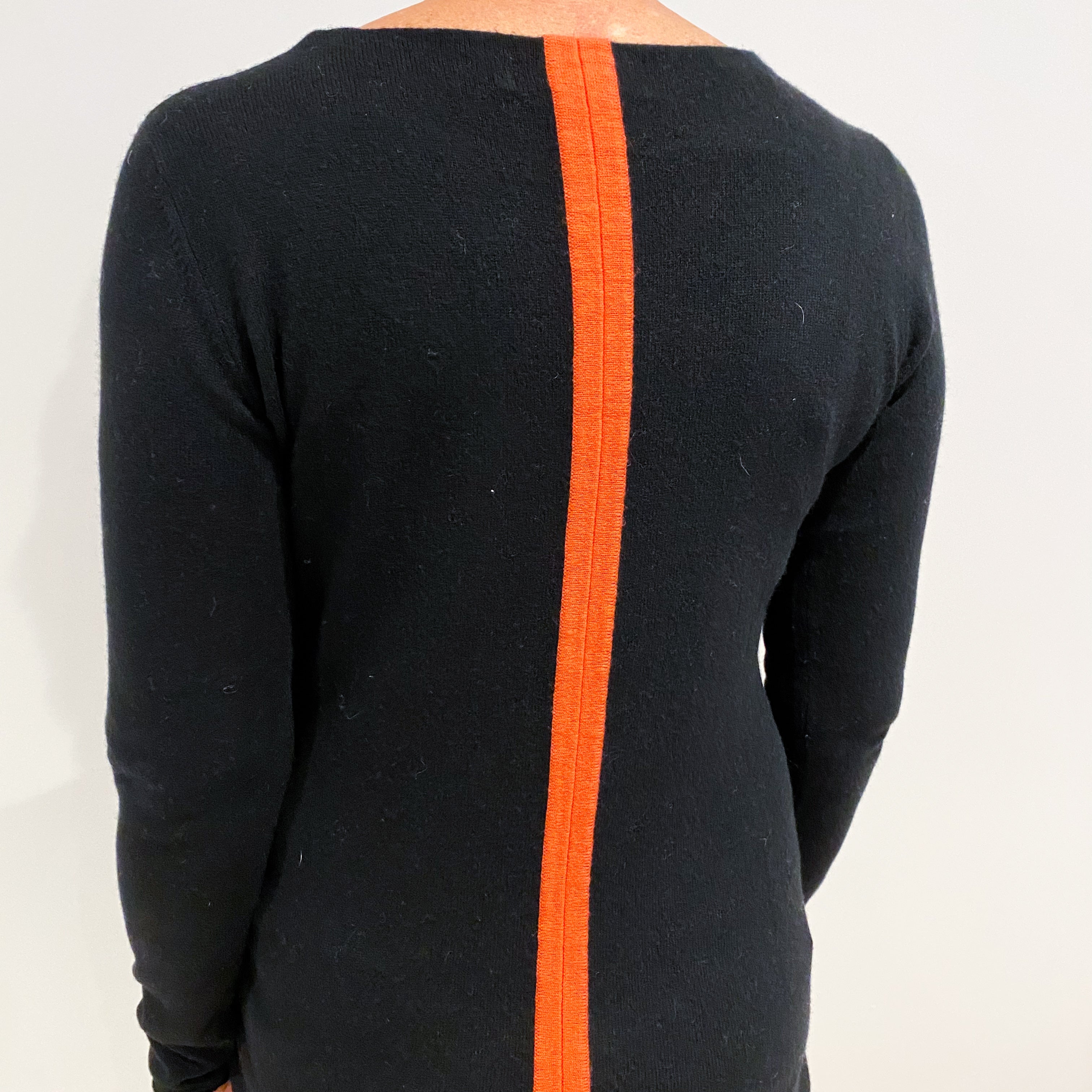Black Orange Stripe Cashmere Crew Neck Jumper Medium
