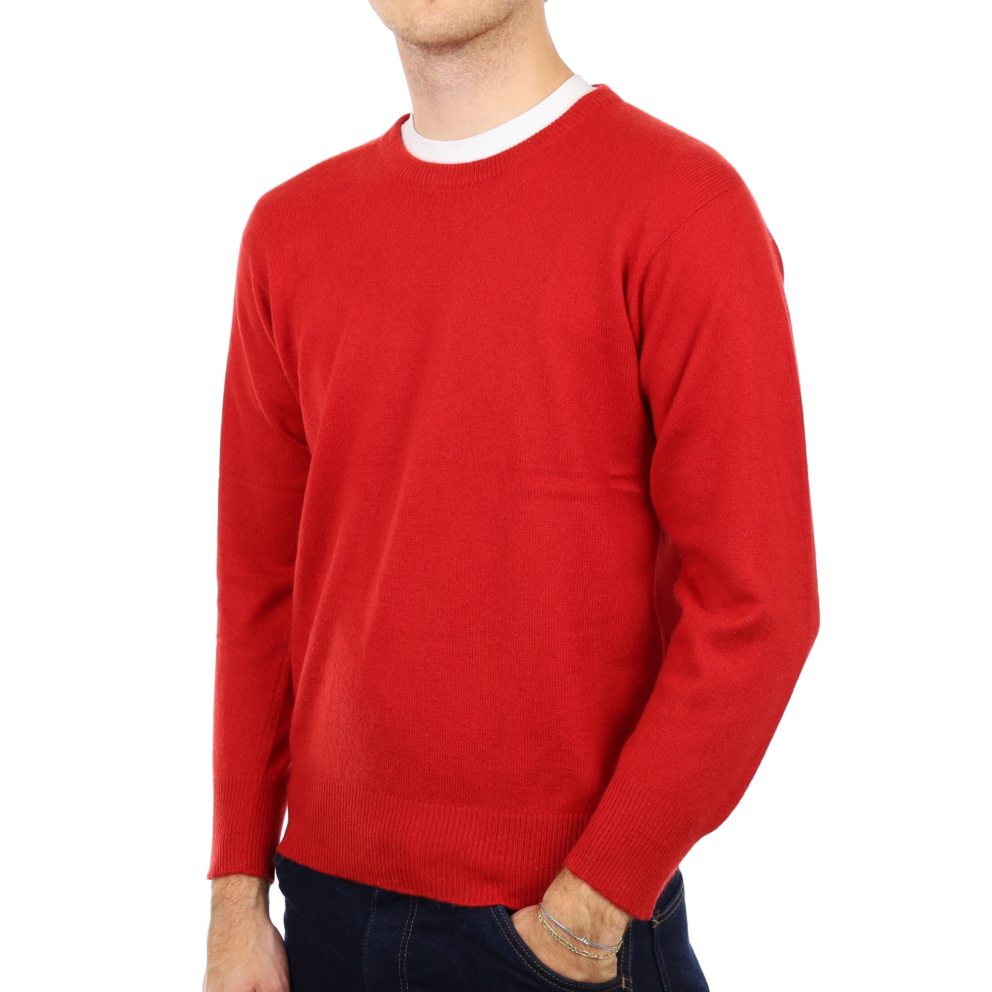 Men's Scarlet Red Cashmere Crew Neck Jumper Medium