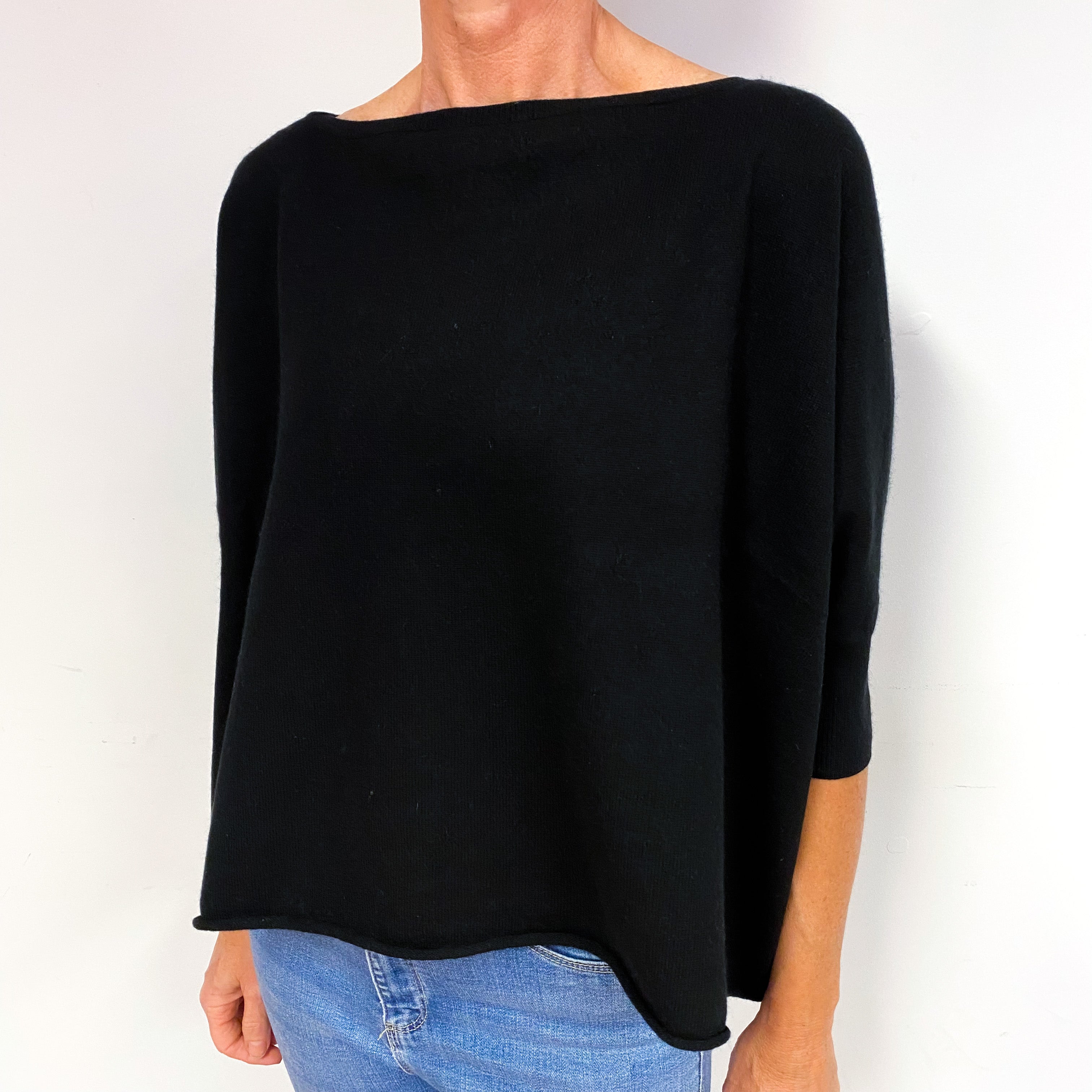 Vince Black Slouchy Cashmere Boat Neck Jumper Medium
