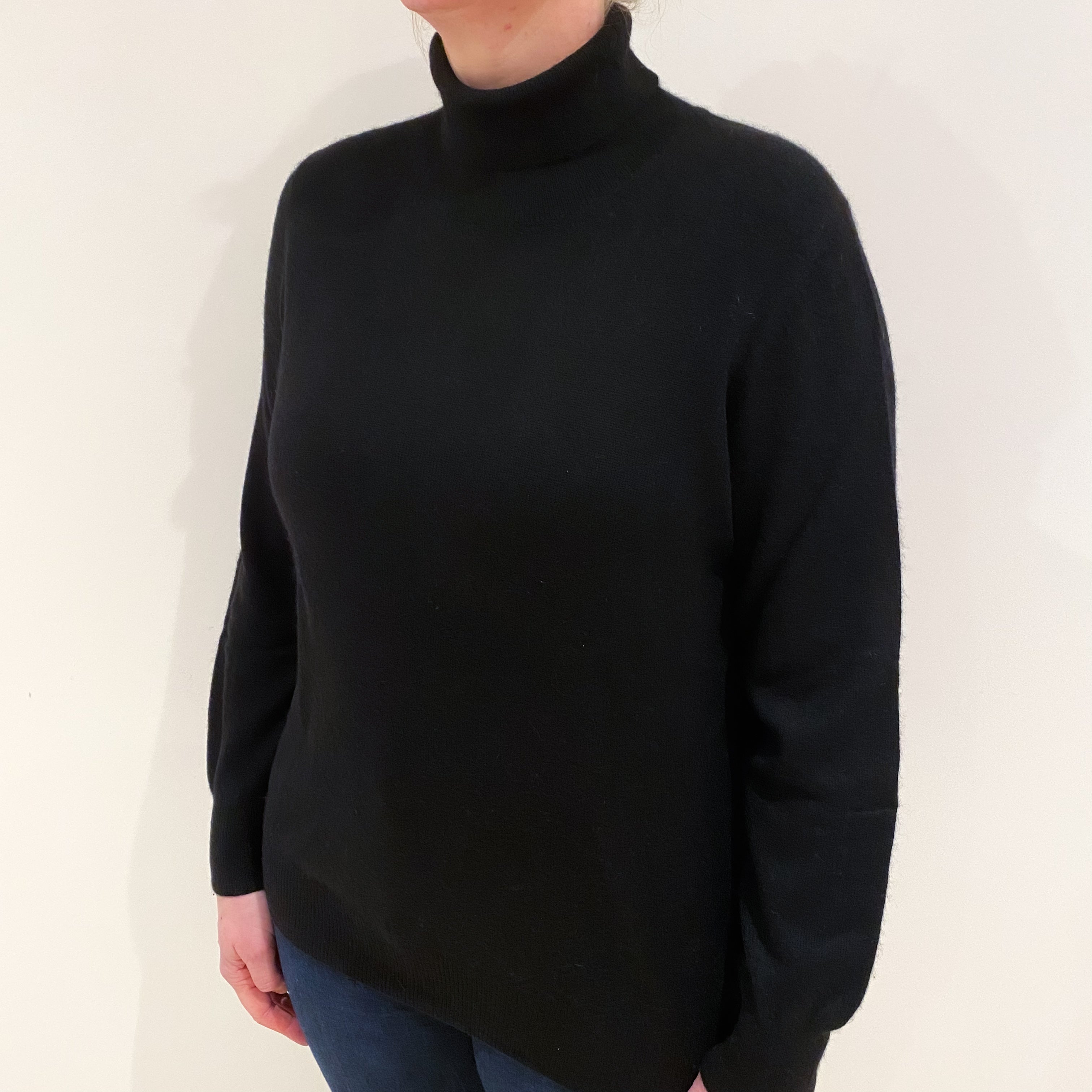 Black Cashmere Polo Neck Jumper Large