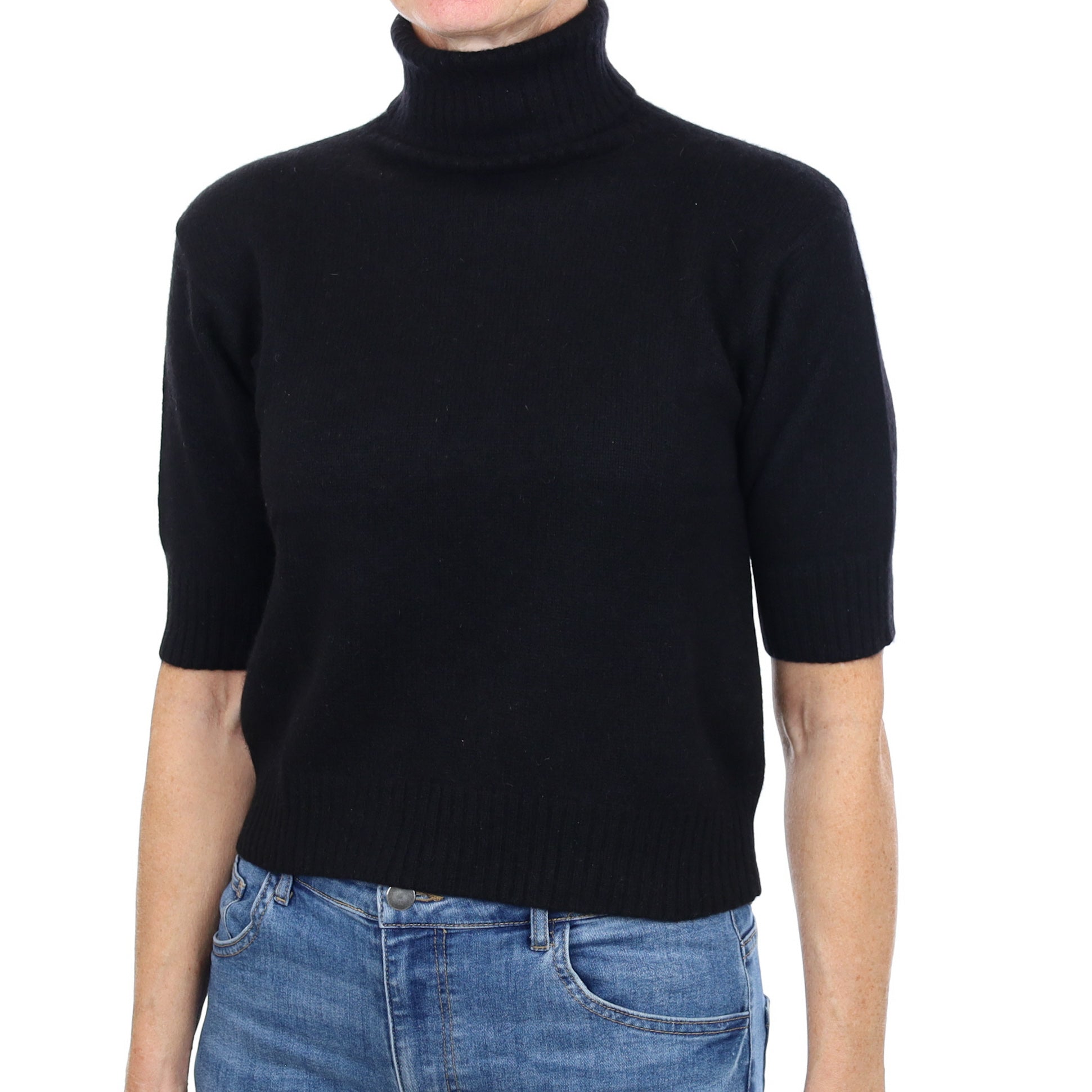Black Cashmere Polo Neck Short Sleeved Jumper Small