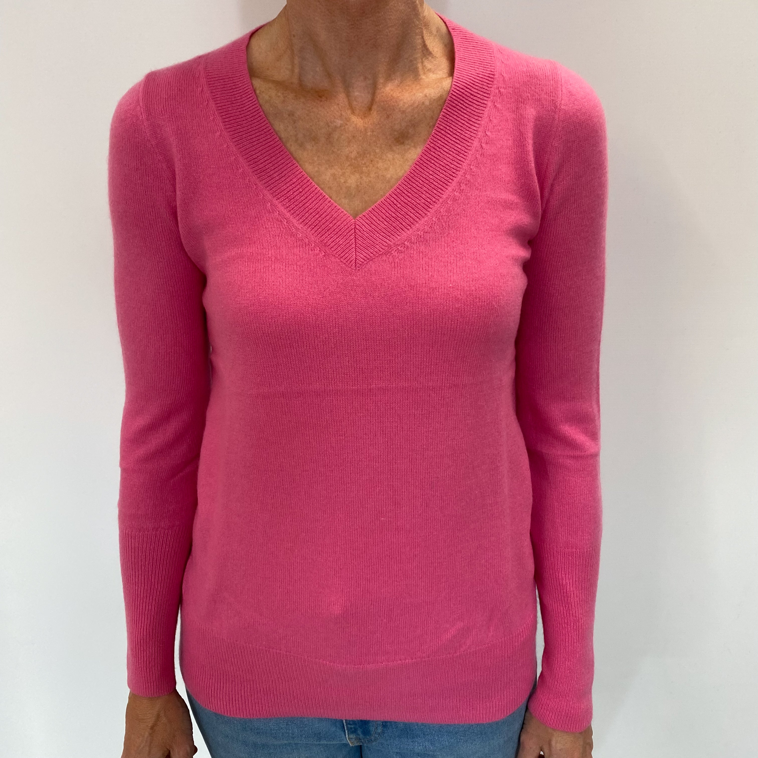Bubblegum Pink Cashmere V Neck Jumper Small