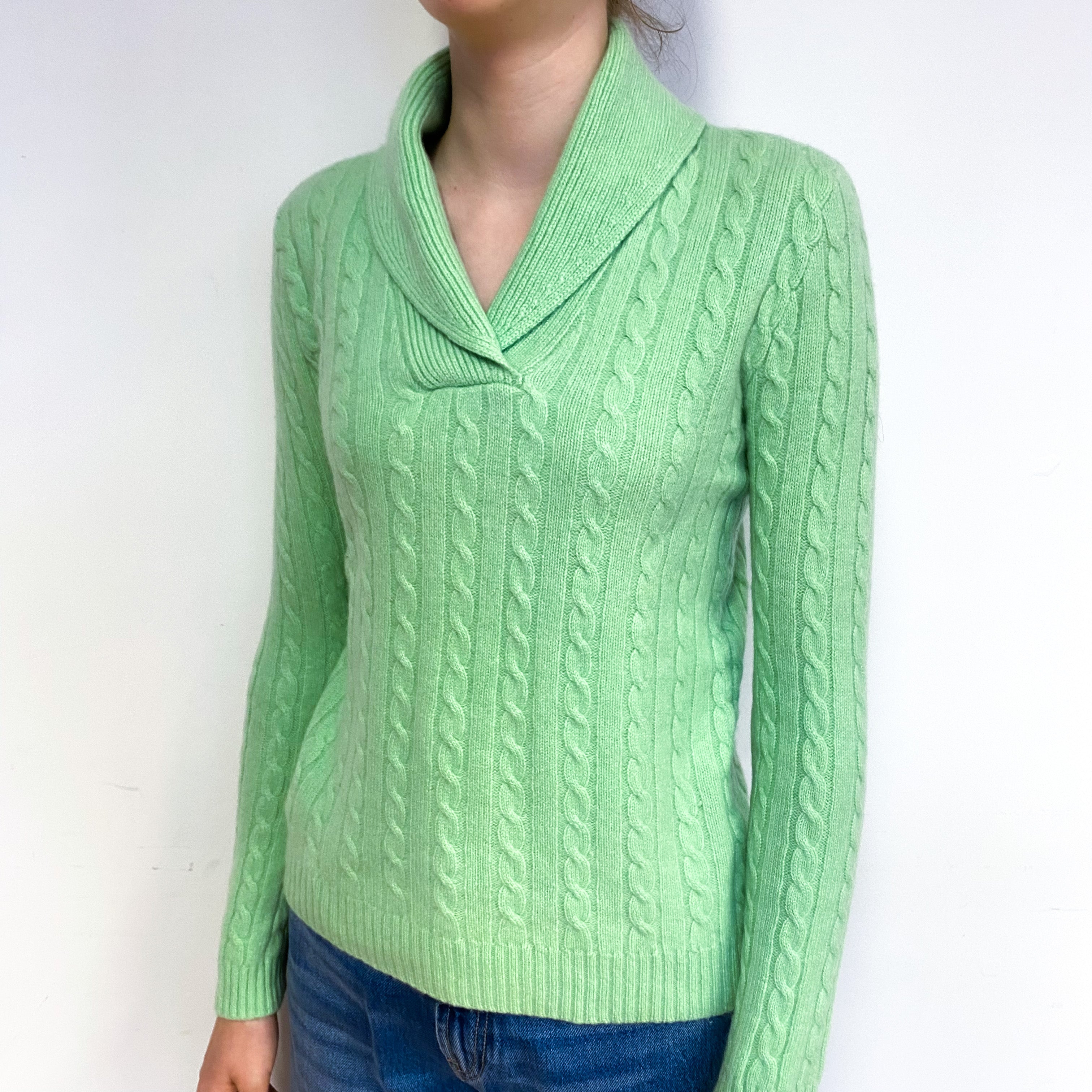 Ralph Lauren Spring Green Cashmere Shawl Collar Jumper Extra Small