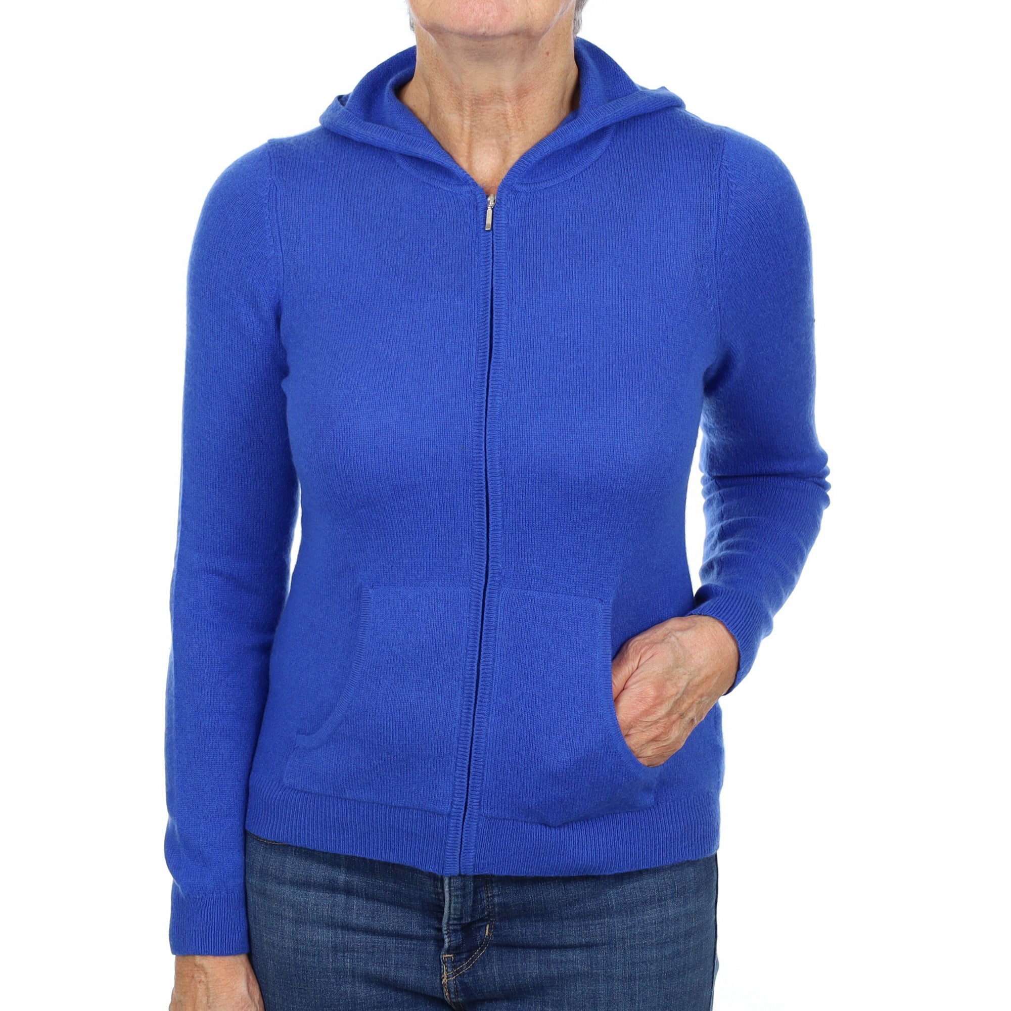 Azure Blue Cashmere Zip Up Hoodie Jumper Medium