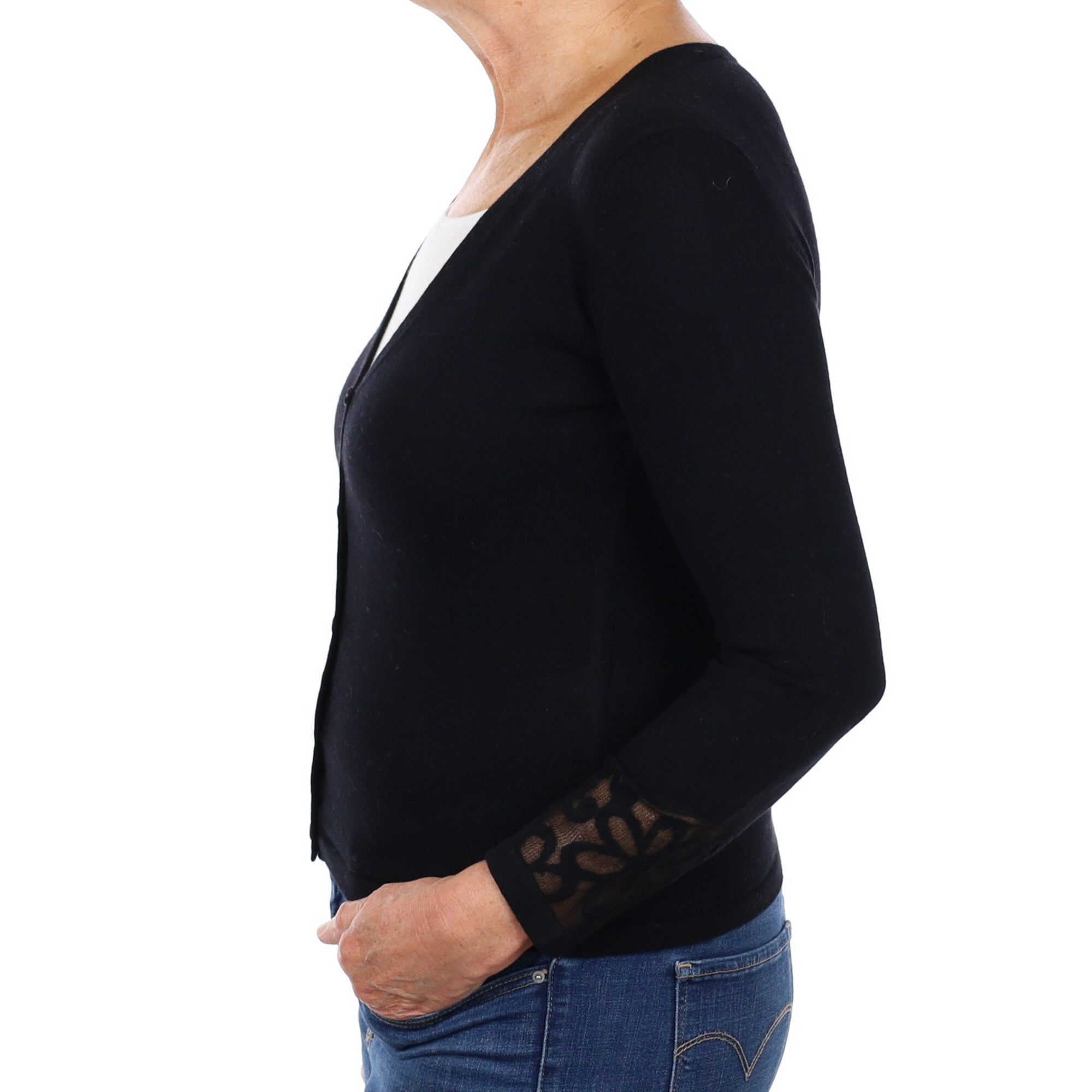 Black Cashmere V Neck Cardigan Medium