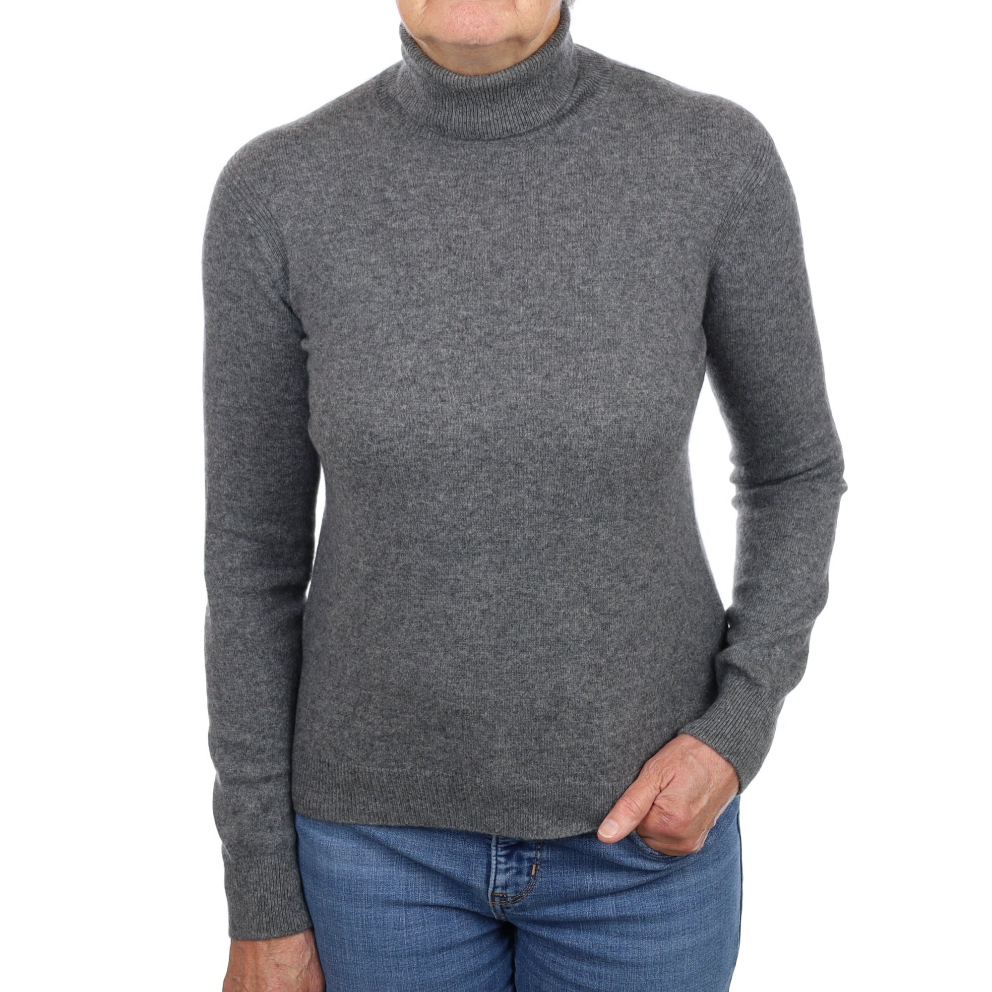 Slate Grey Cashmere Polo Neck Jumper Medium