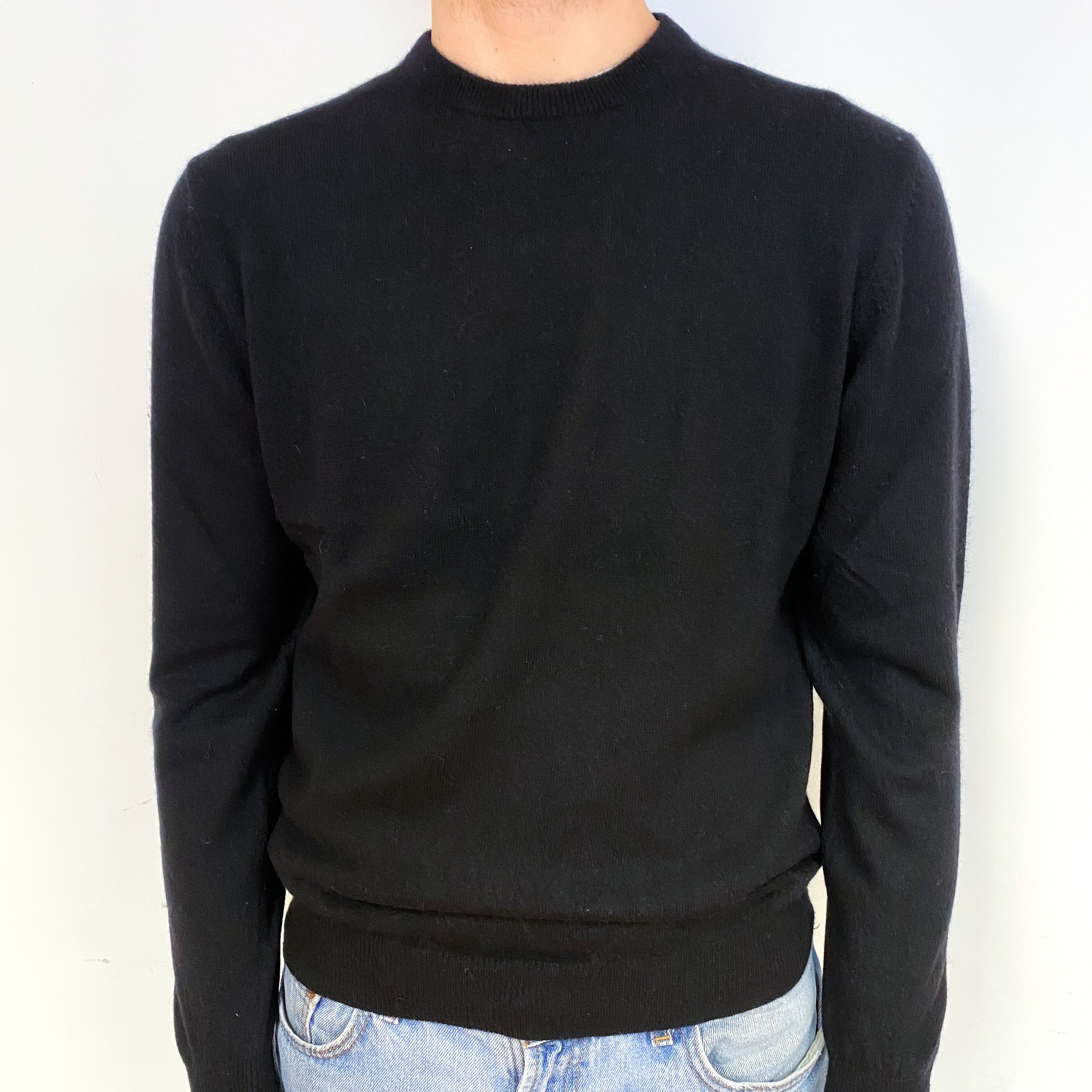 Men's Black Cashmere Crew Neck Jumper Medium