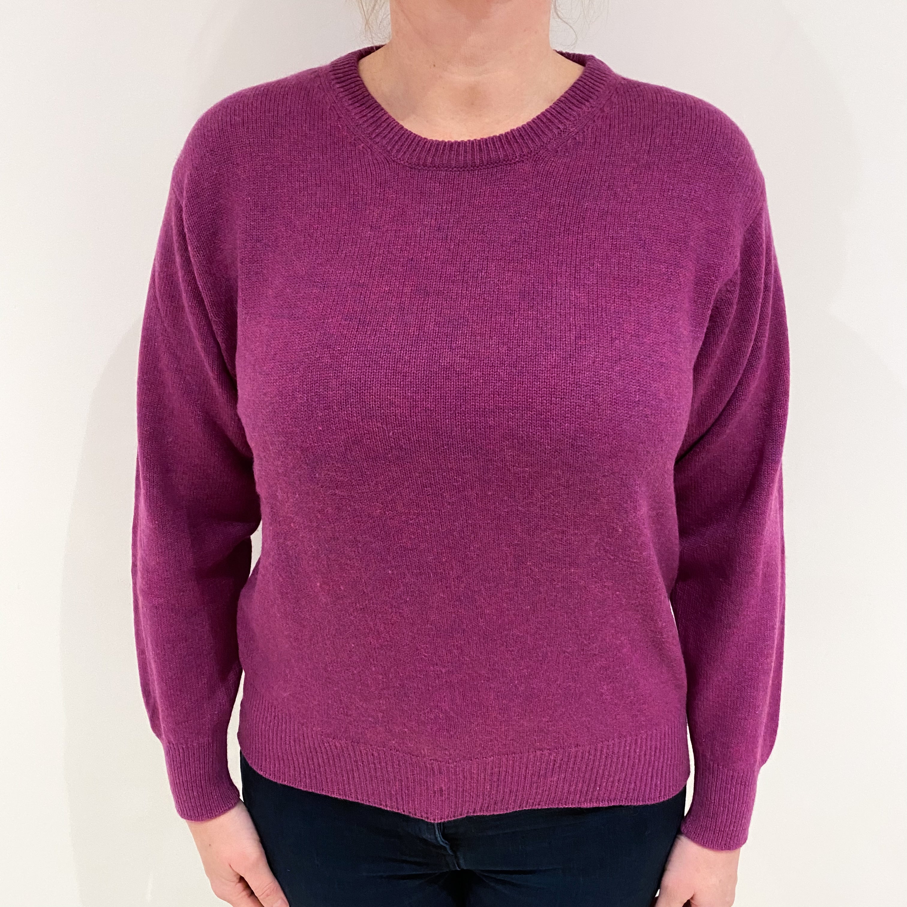 Magenta Purple Cashmere Crew Neck Jumper Large