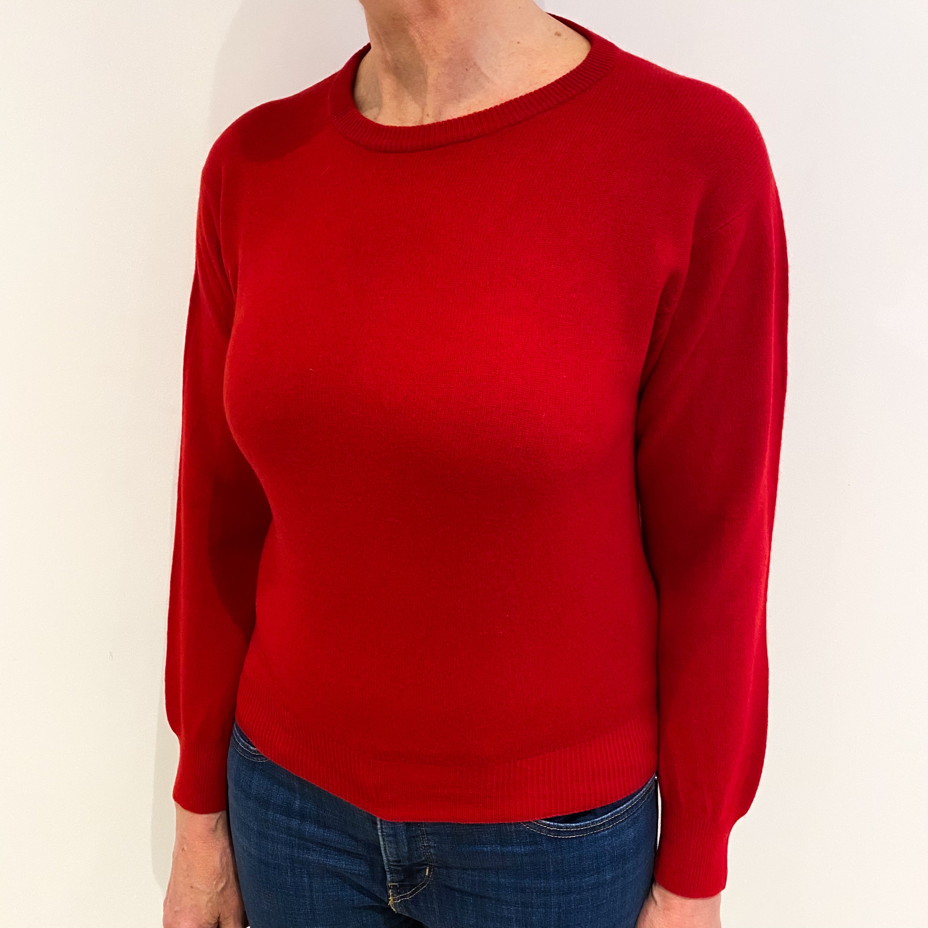 Scarlet Red Cashmere Crew Neck Jumper Medium