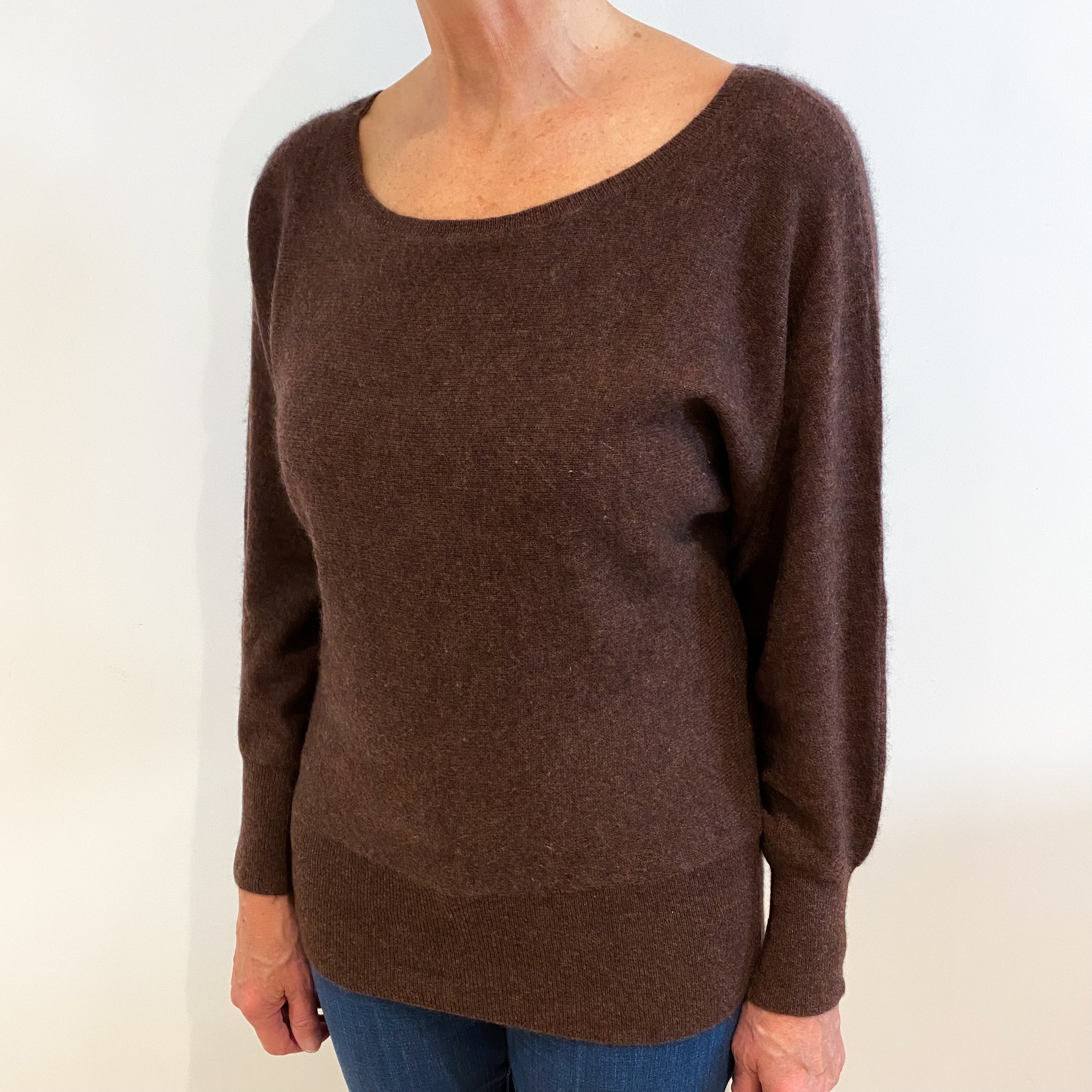 Muted Wine Red Cashmere Batwing Slash Neck Jumper Medium