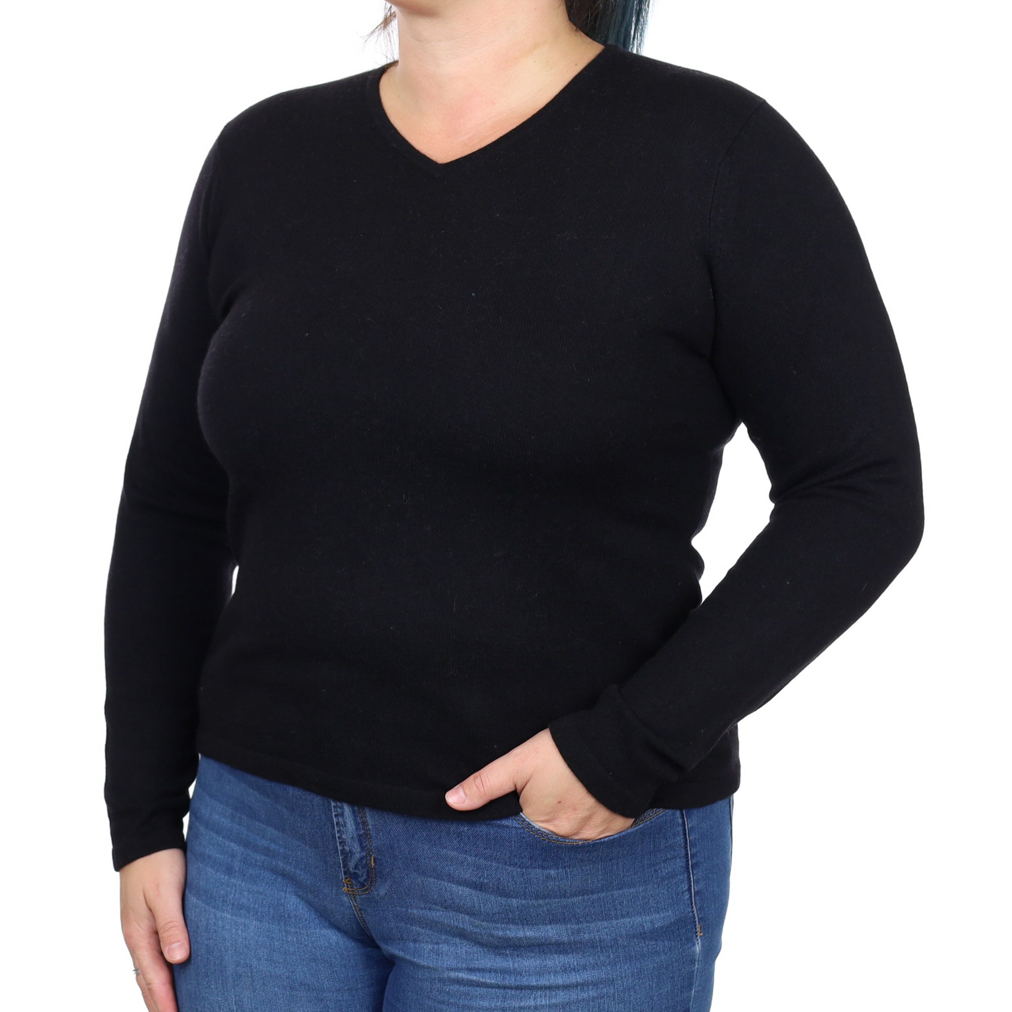 Black Cashmere V Neck Jumper Large