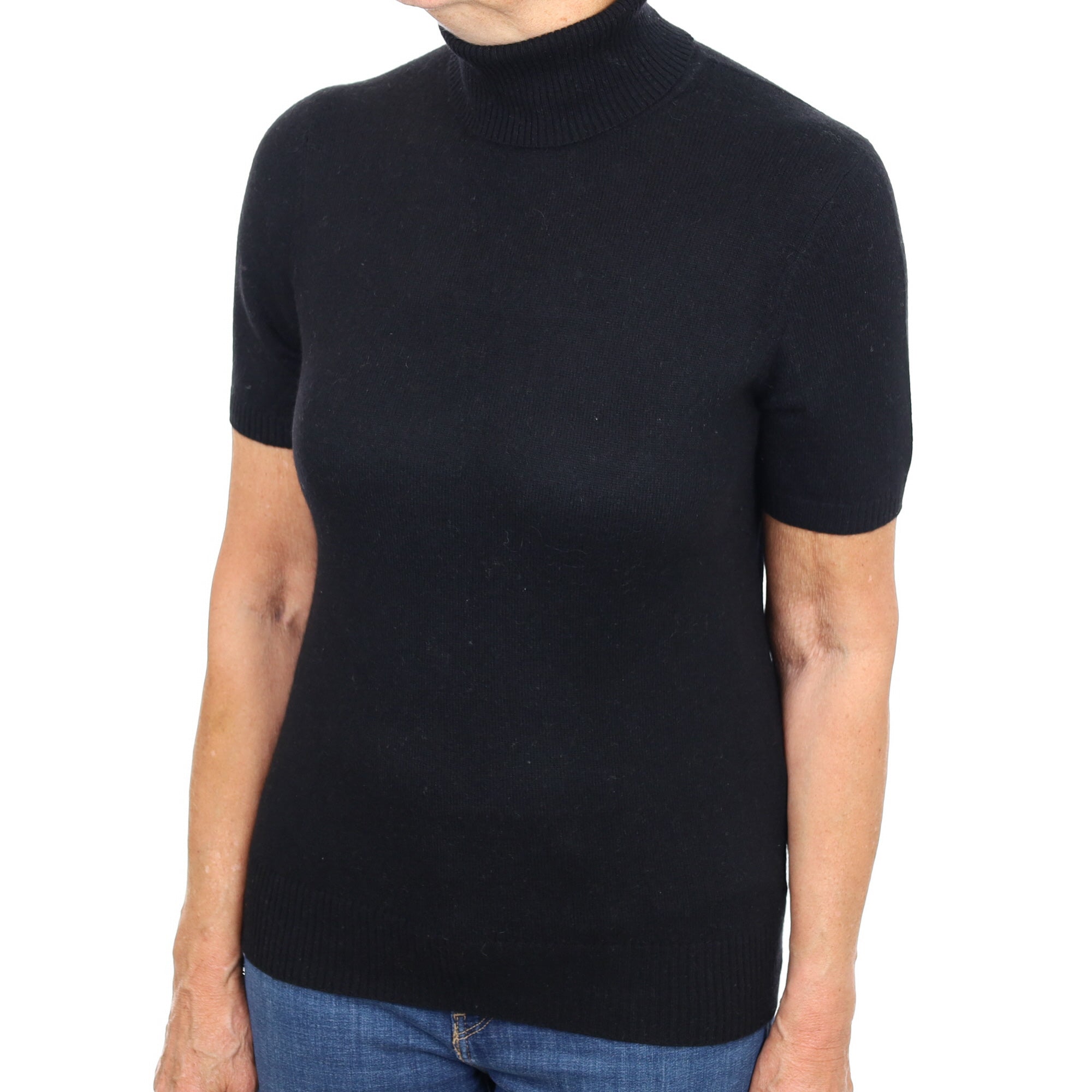 Black Cashmere Polo Neck Short Sleeved Jumper Medium