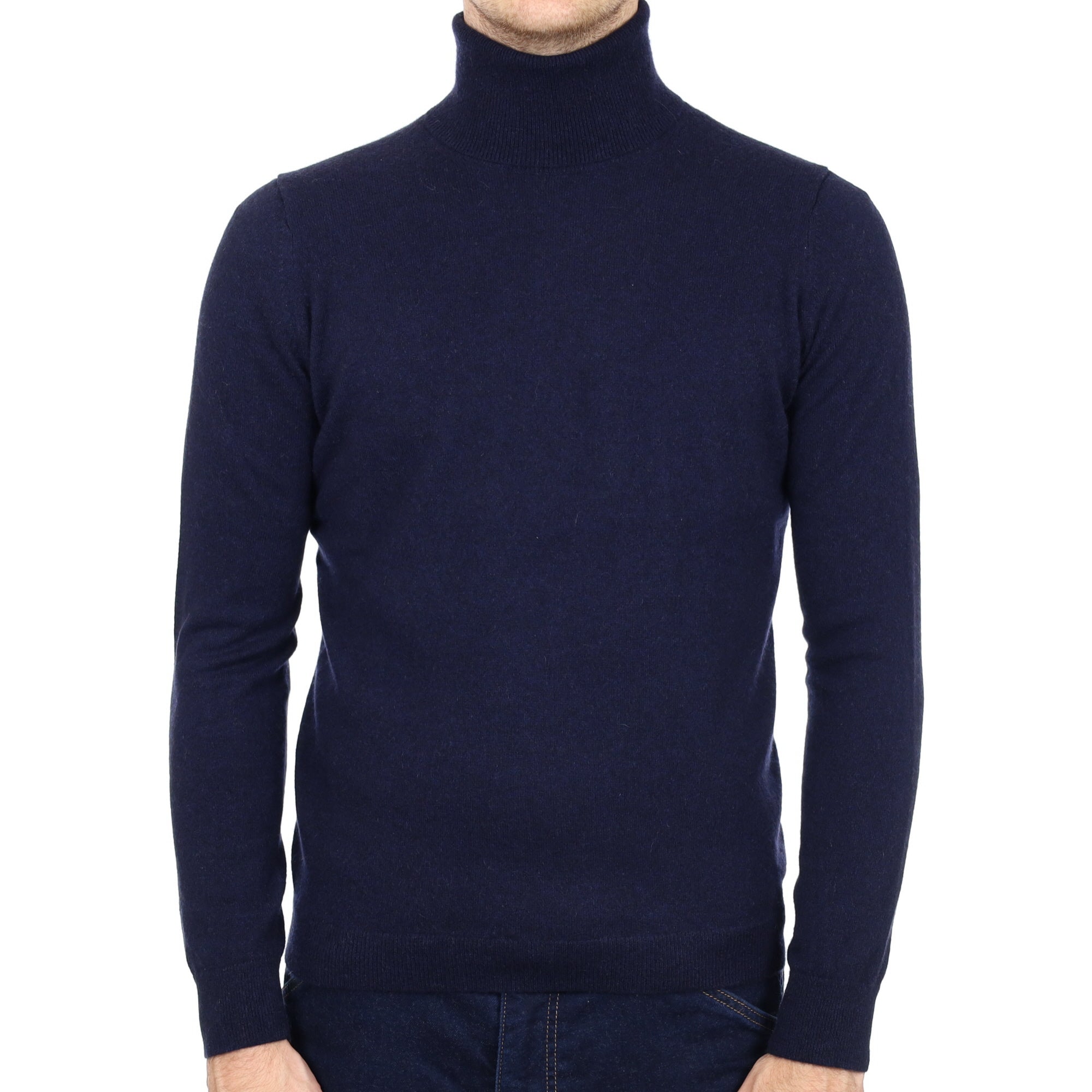 Men's Navy Blue Cashmere Polo Neck Jumper Large
