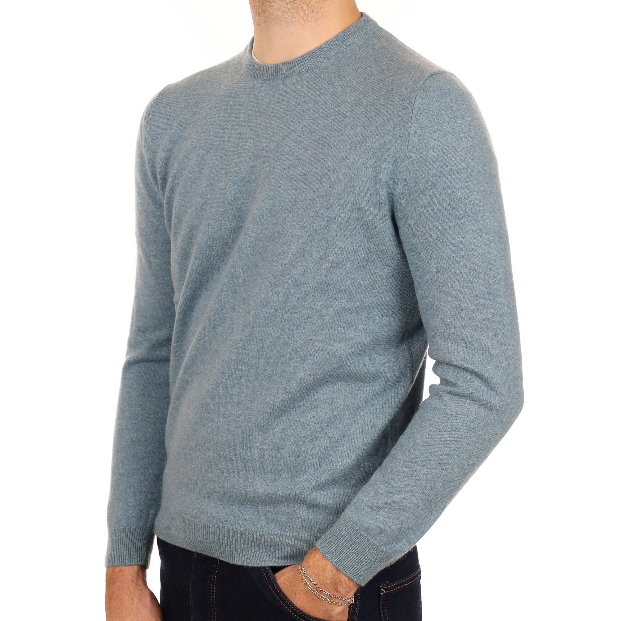 Men's Paul Costello Deep Opal Blue Cashmere Crew Neck Jumper Large