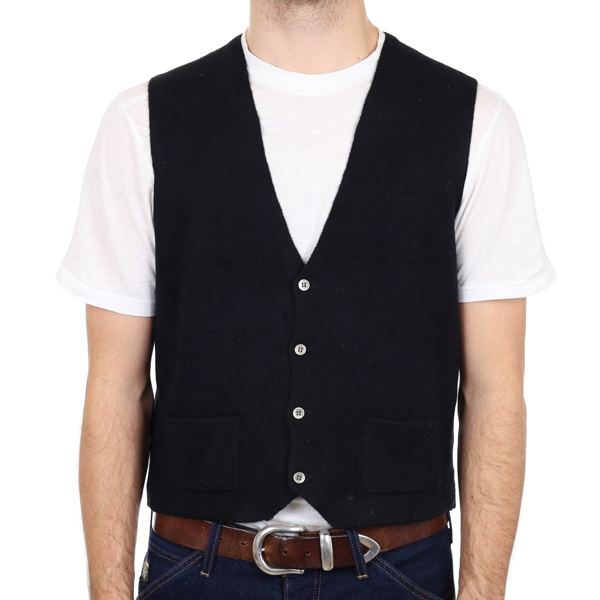 Men's Black Cashmere V Neck Waistcoat Medium