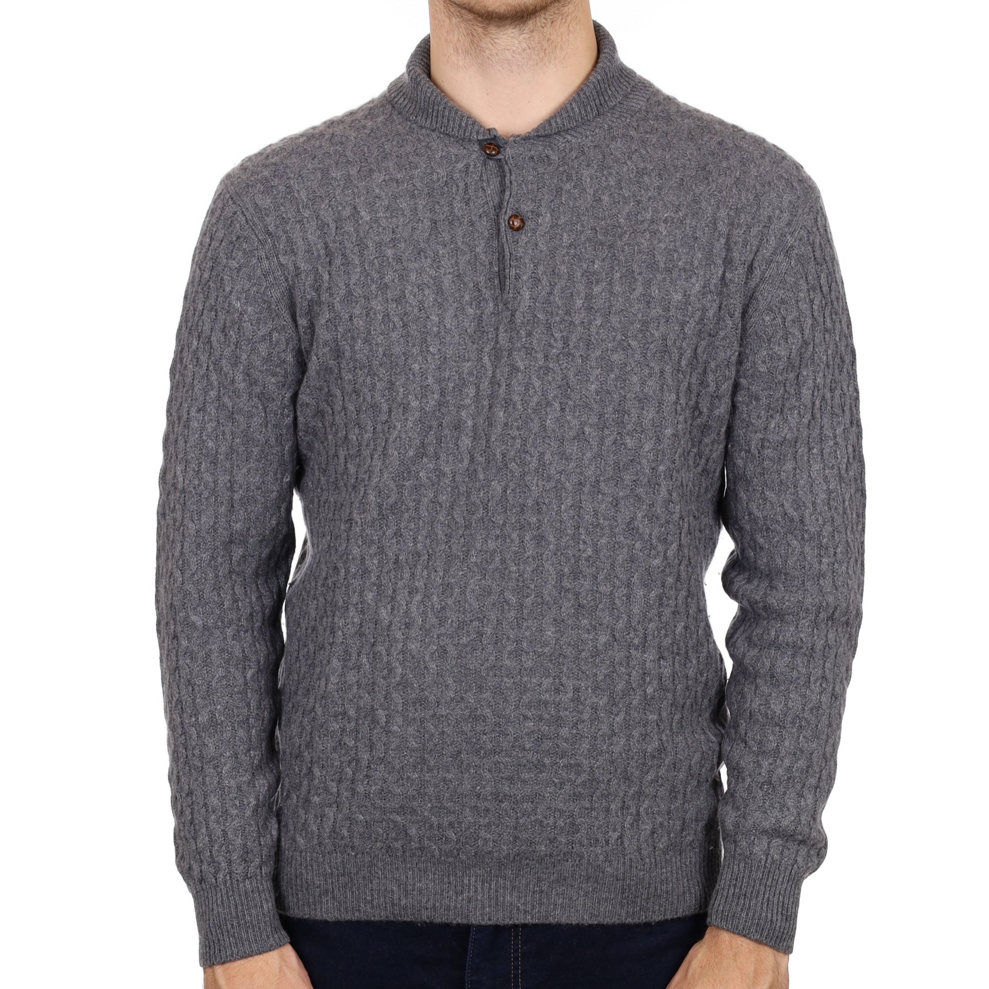 Men's Slate Grey Cashmere 1/4 Button Neck Jumper Medium
