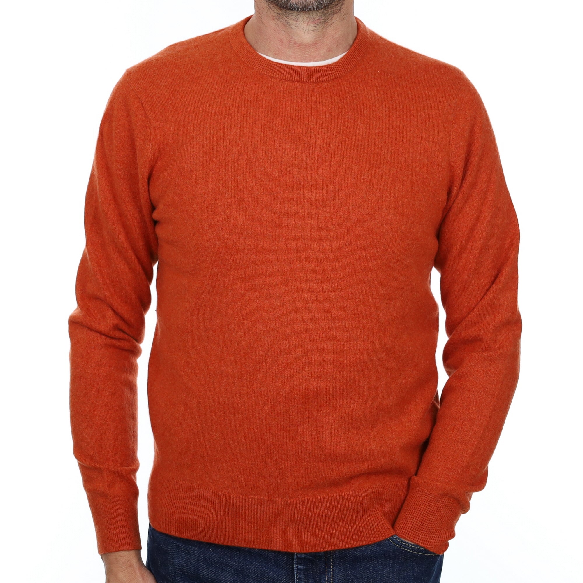 Men's Pumpkin Orange Cashmere Crew Neck Jumper Small
