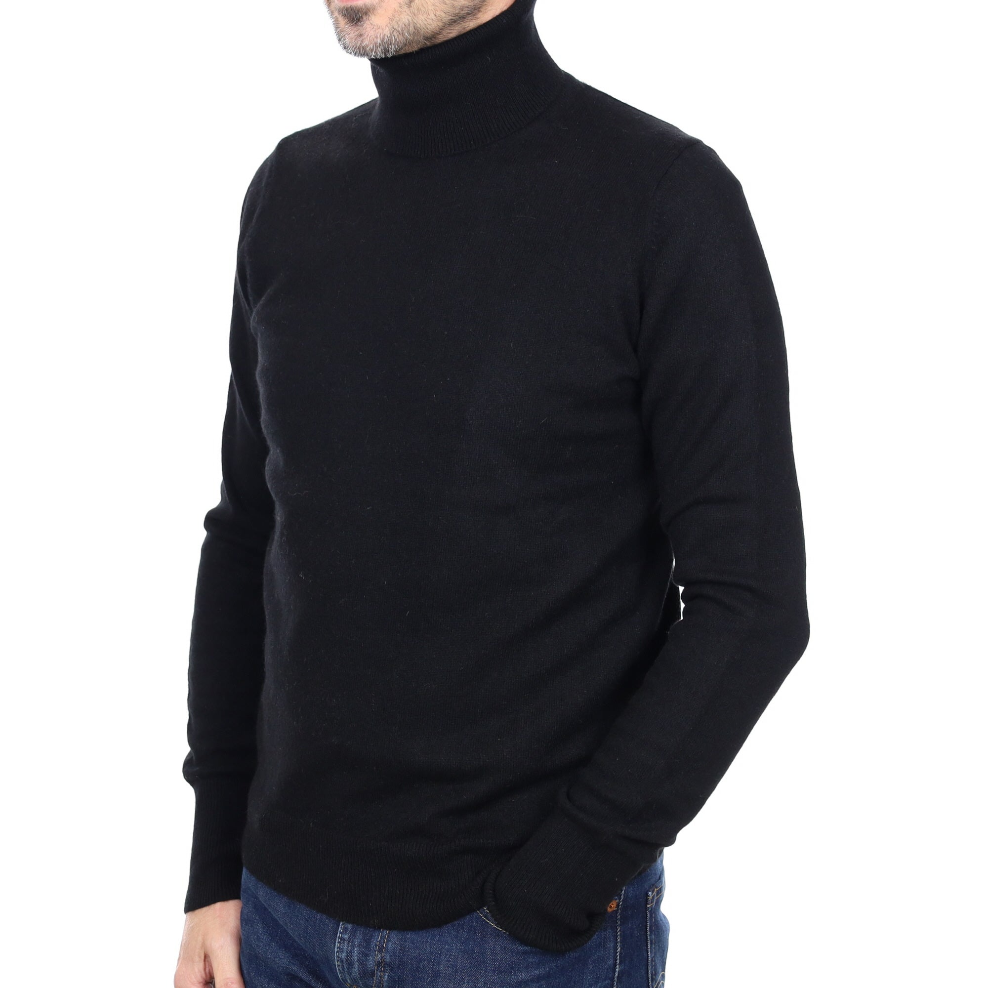 Men's Black Cashmere Polo Neck Jumper Small
