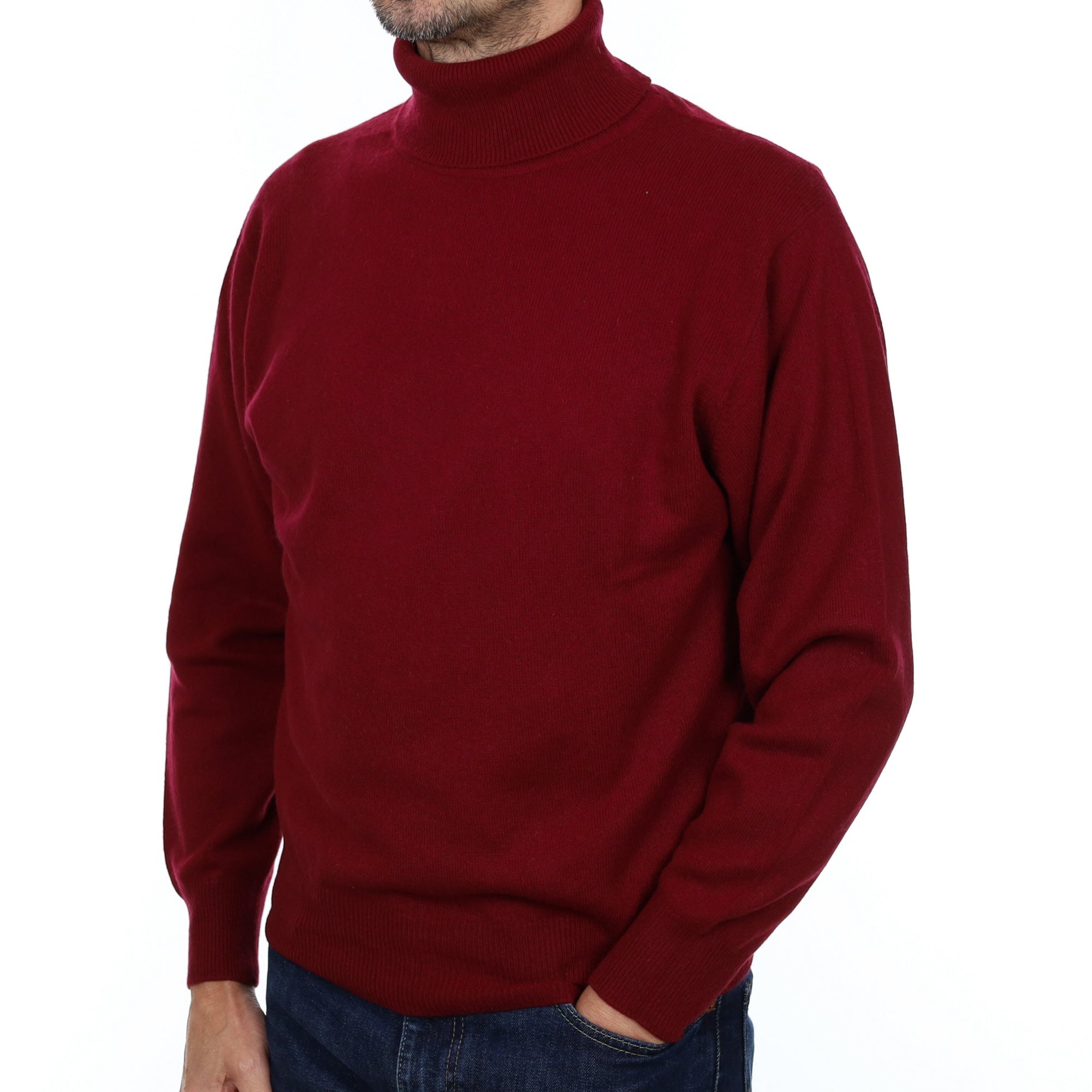 Men's Burgundy Red Cashmere Polo Neck Jumper Small