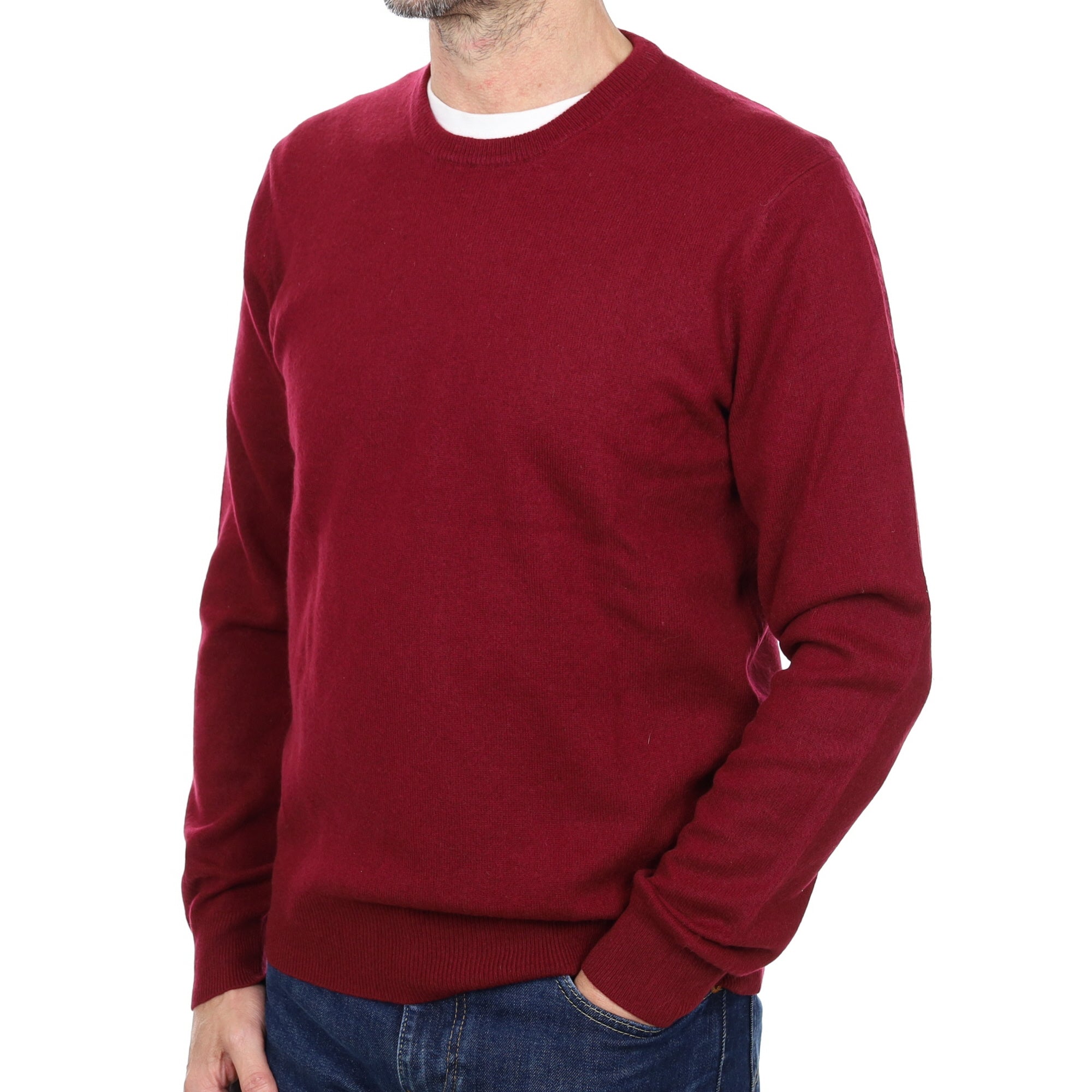 Men's Burgundy Red Cashmere Crew Neck Jumper Small