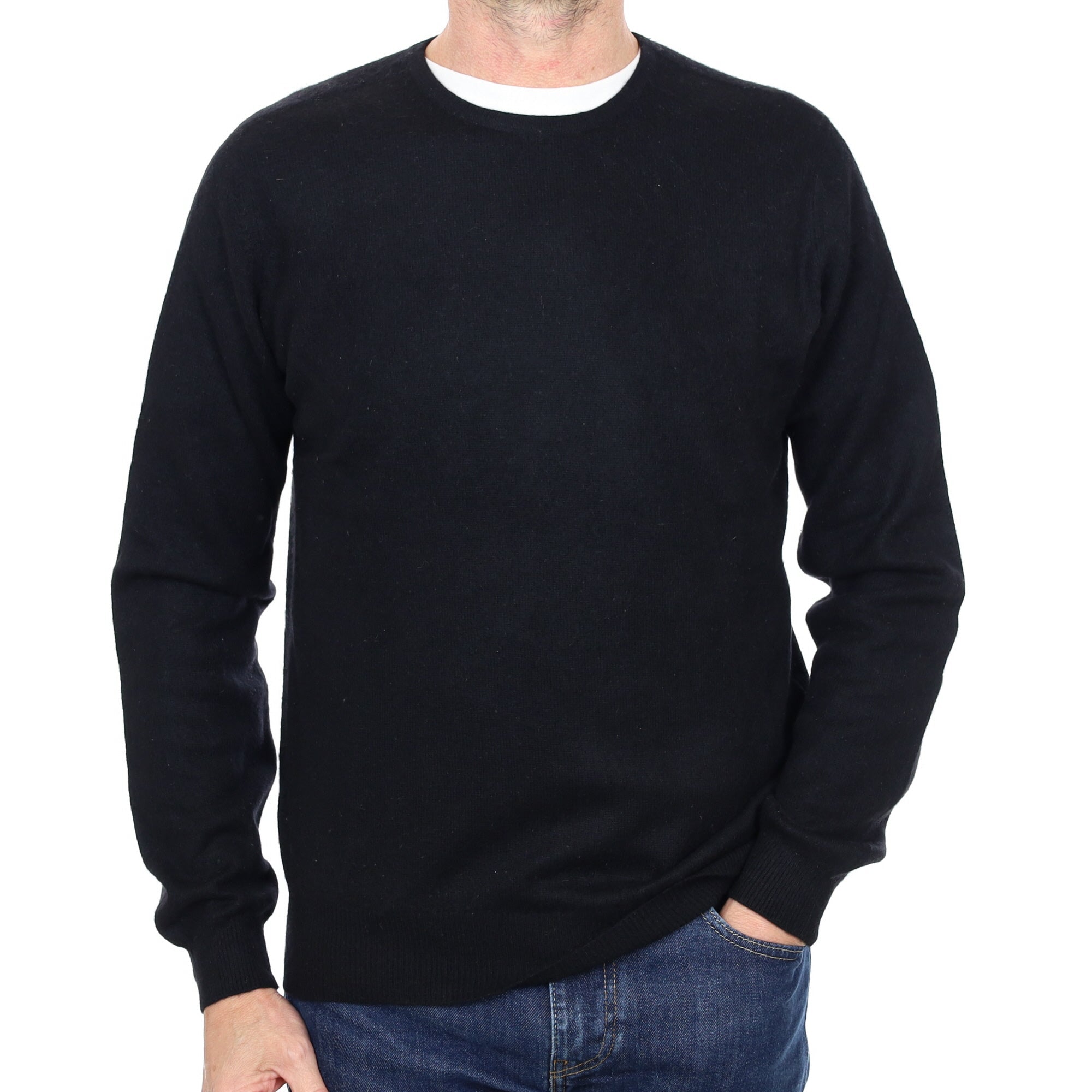 Men's Black Cashmere Crew Neck Jumper Small