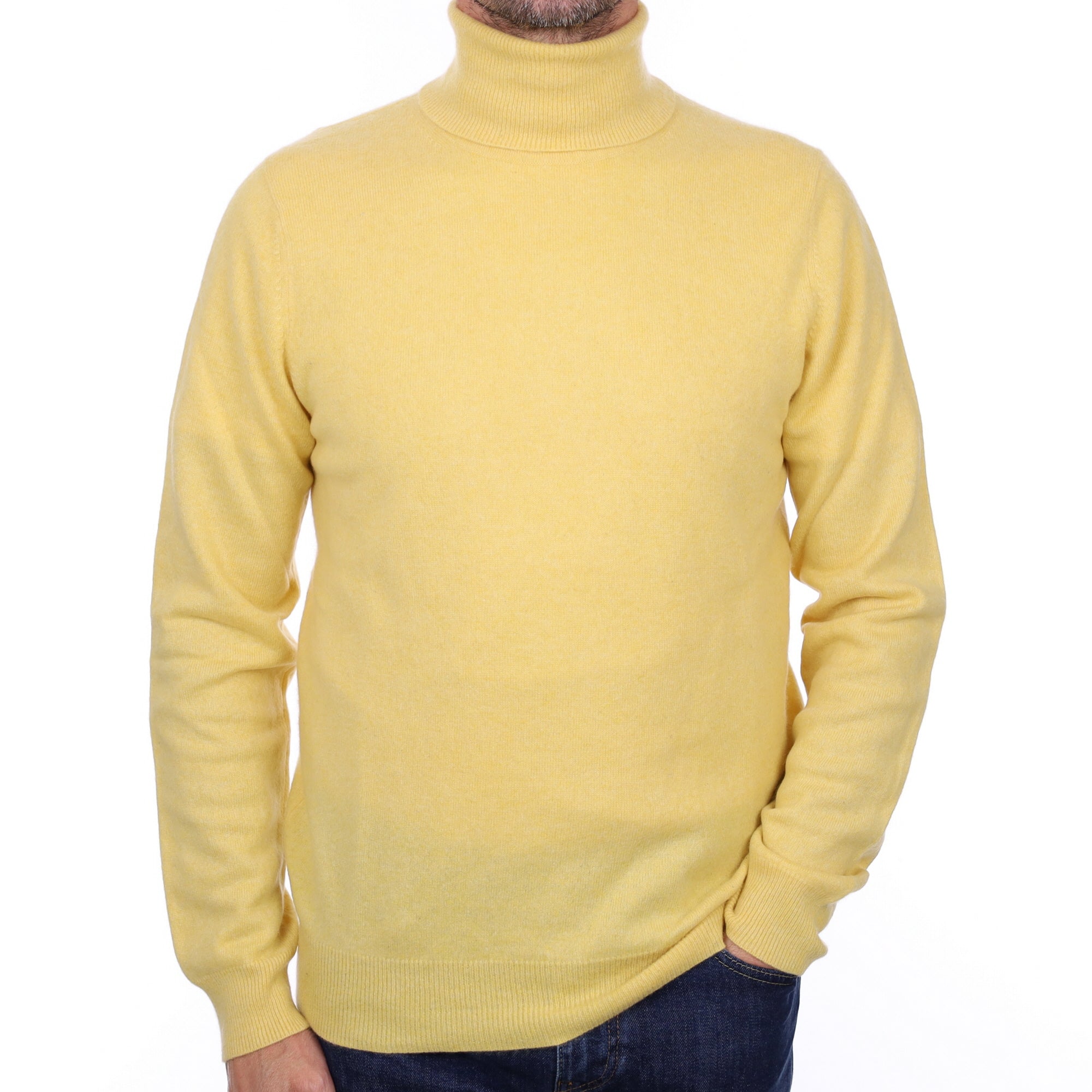 Men's Pineapple Yellow Cashmere Polo Neck Jumper Small