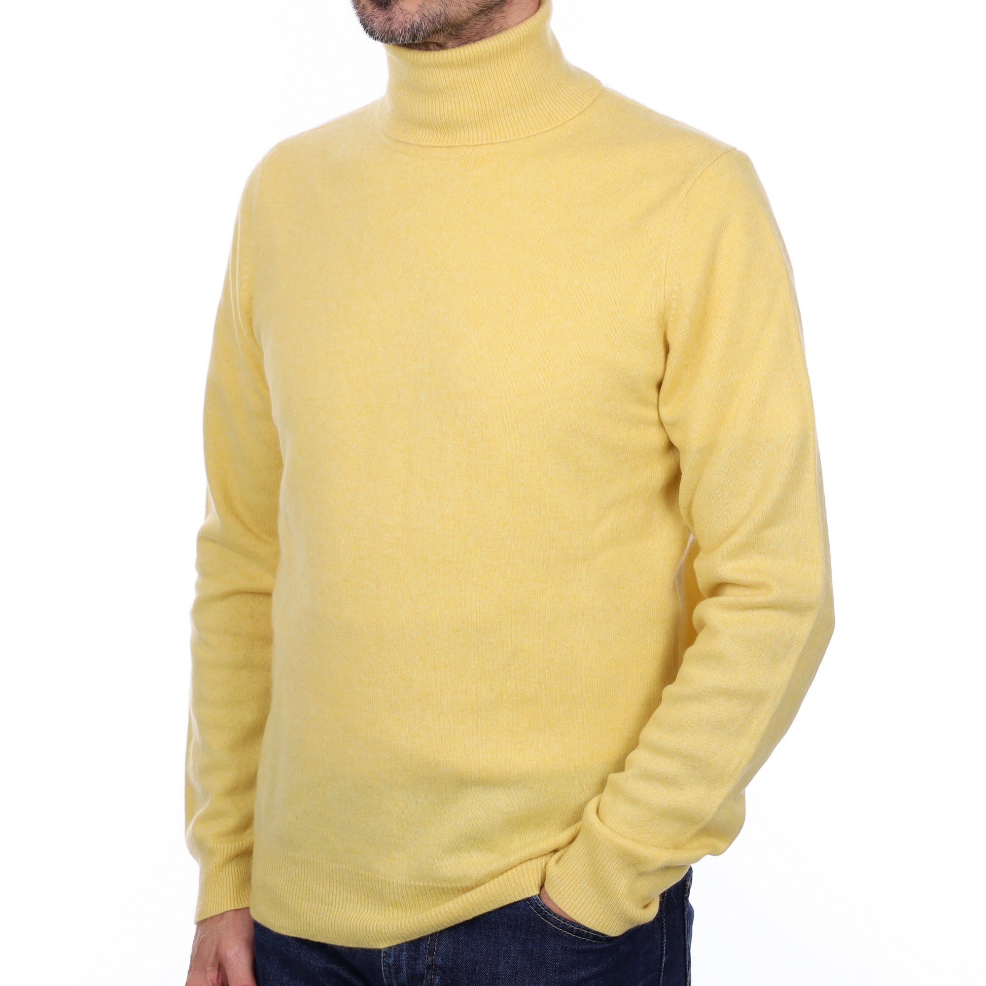 Men's Pineapple Yellow Cashmere Polo Neck Jumper Small