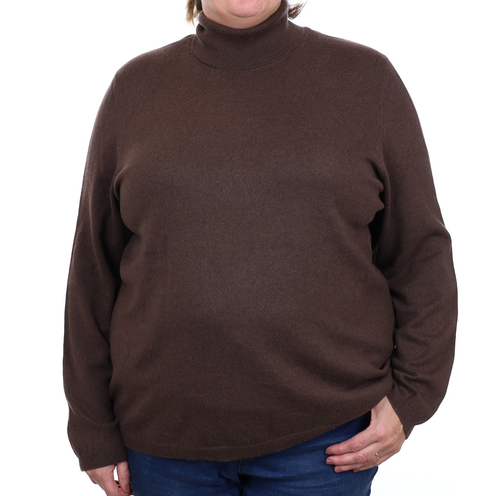 Chocolate Brown Cashmere Polo Neck Jumper XXXL