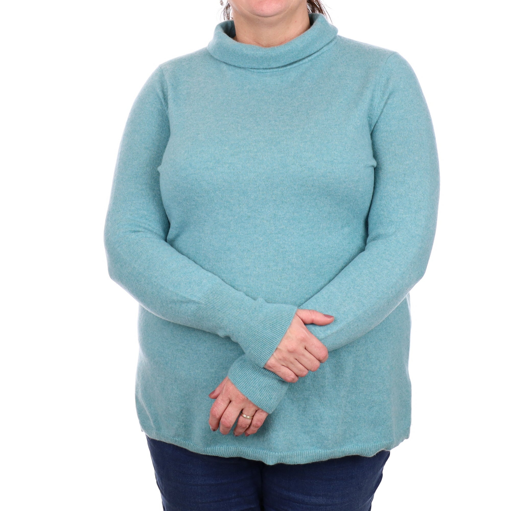 Sea Foam Green Cashmere Funnel Neck Jumper Extra Large