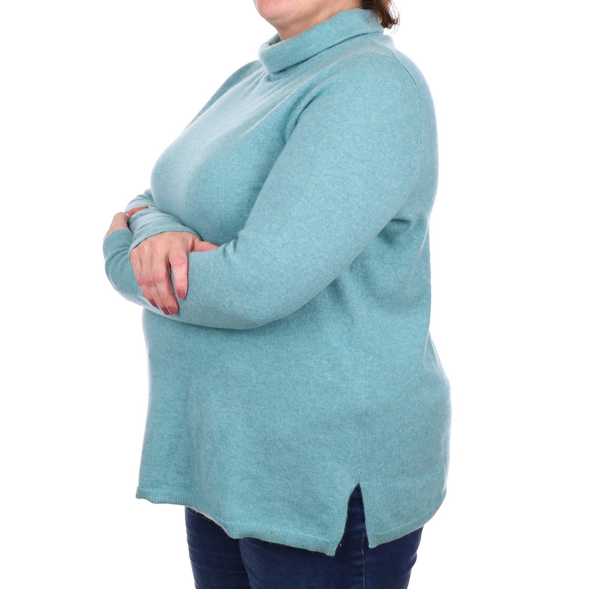 Sea Foam Green Cashmere Funnel Neck Jumper Extra Large