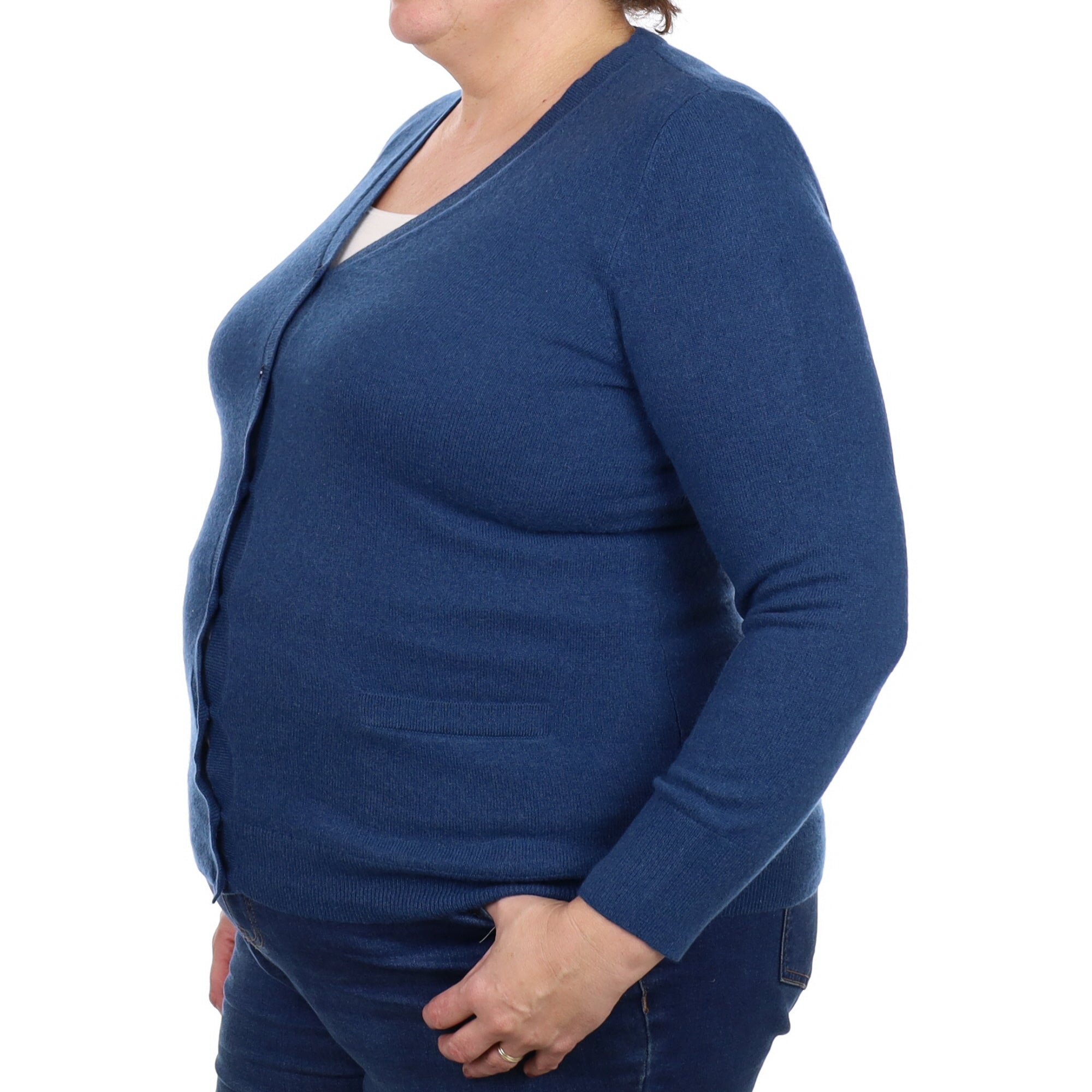 Ocean Blue Cashmere V Neck Cardigan with Pockets Extra Large
