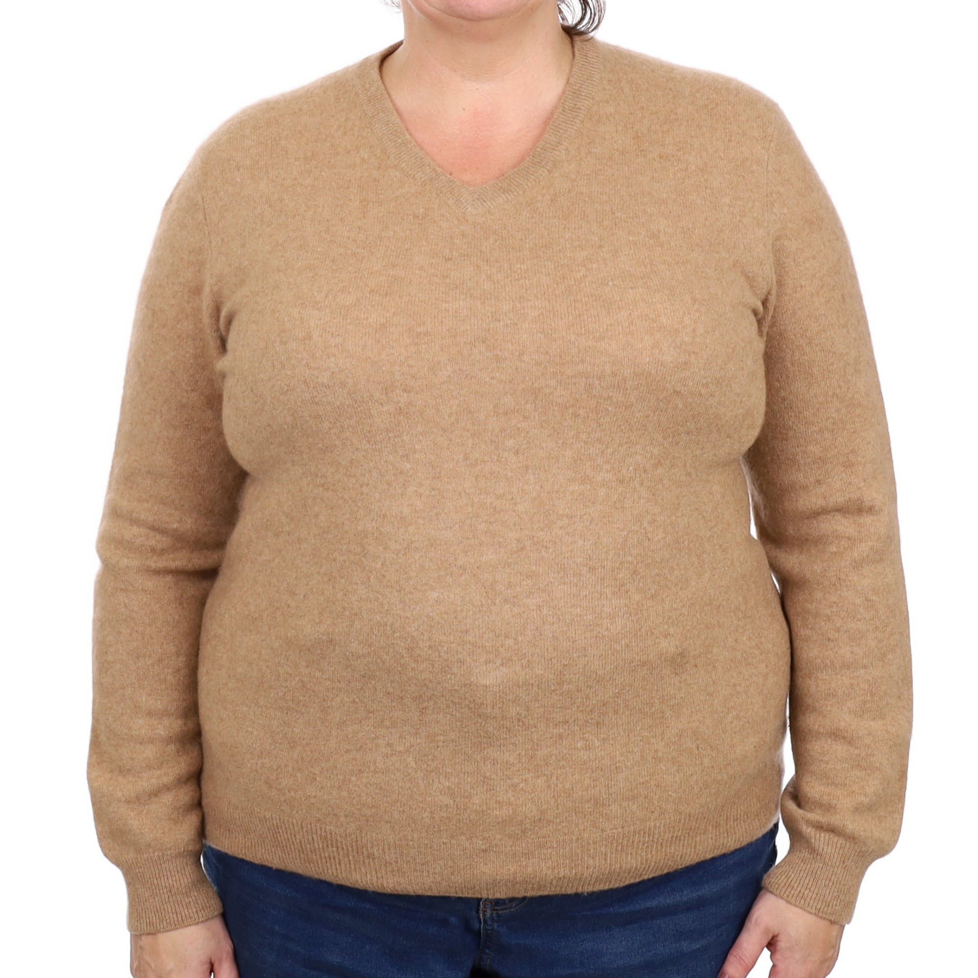 Caramel Brown Cashmere V Neck Jumper Extra Large