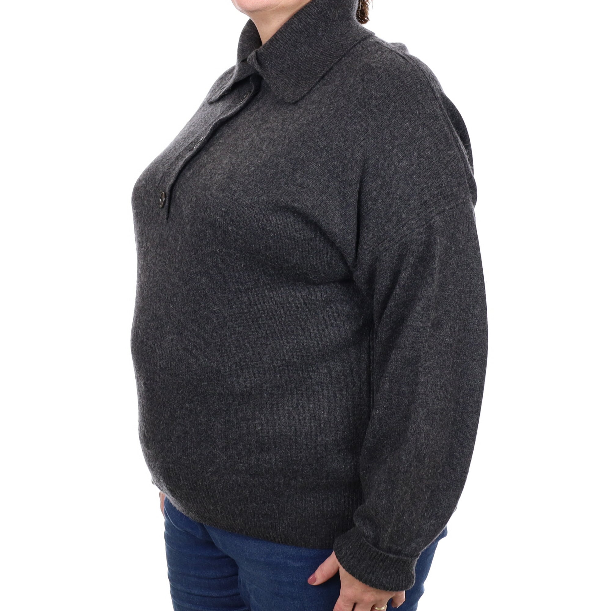 Cos Charcoal Grey Cashmere Button Neck Jumper Extra Large