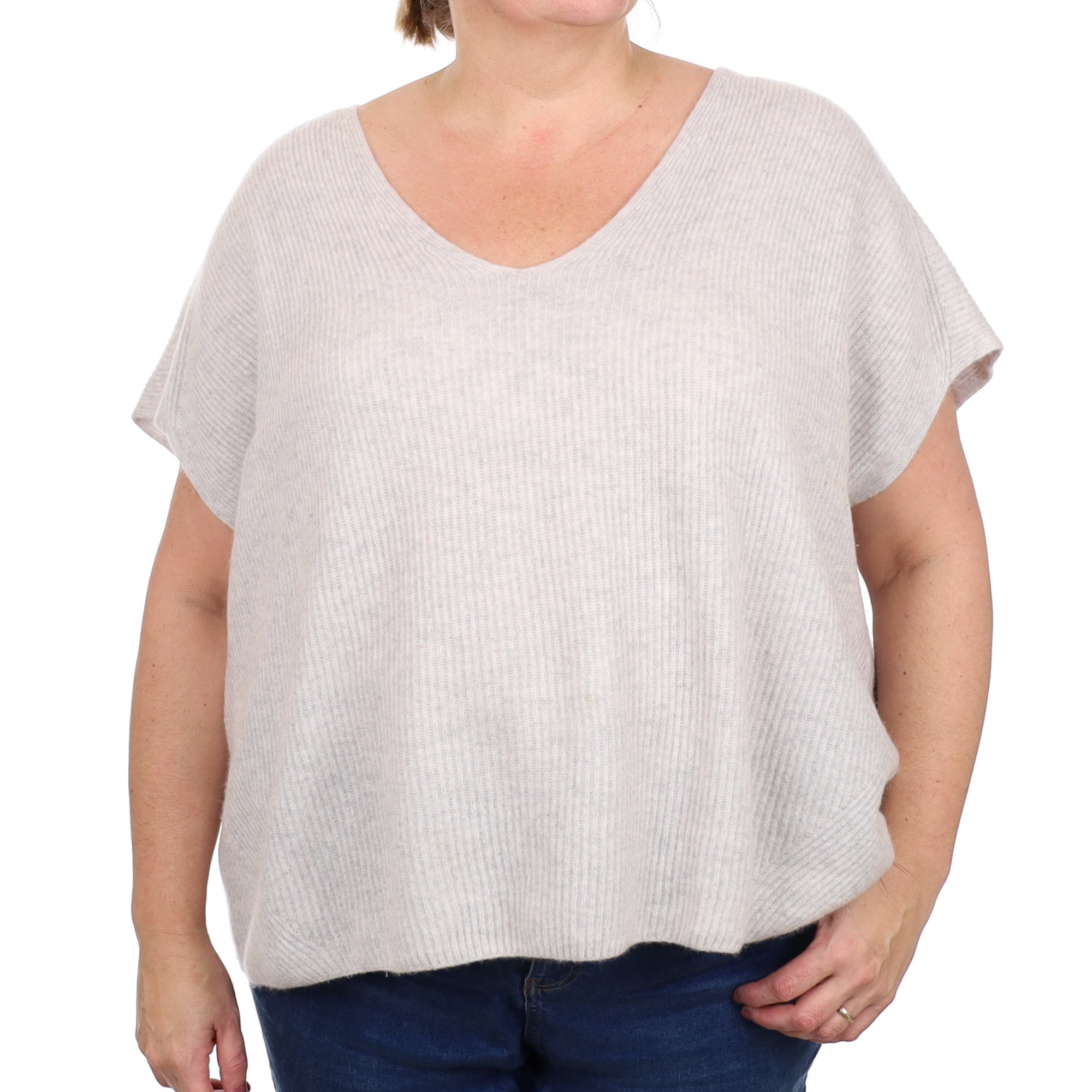 Frost Grey Rib Cashmere Slouchy Sleeveless V Neck Jumper Extra Large
